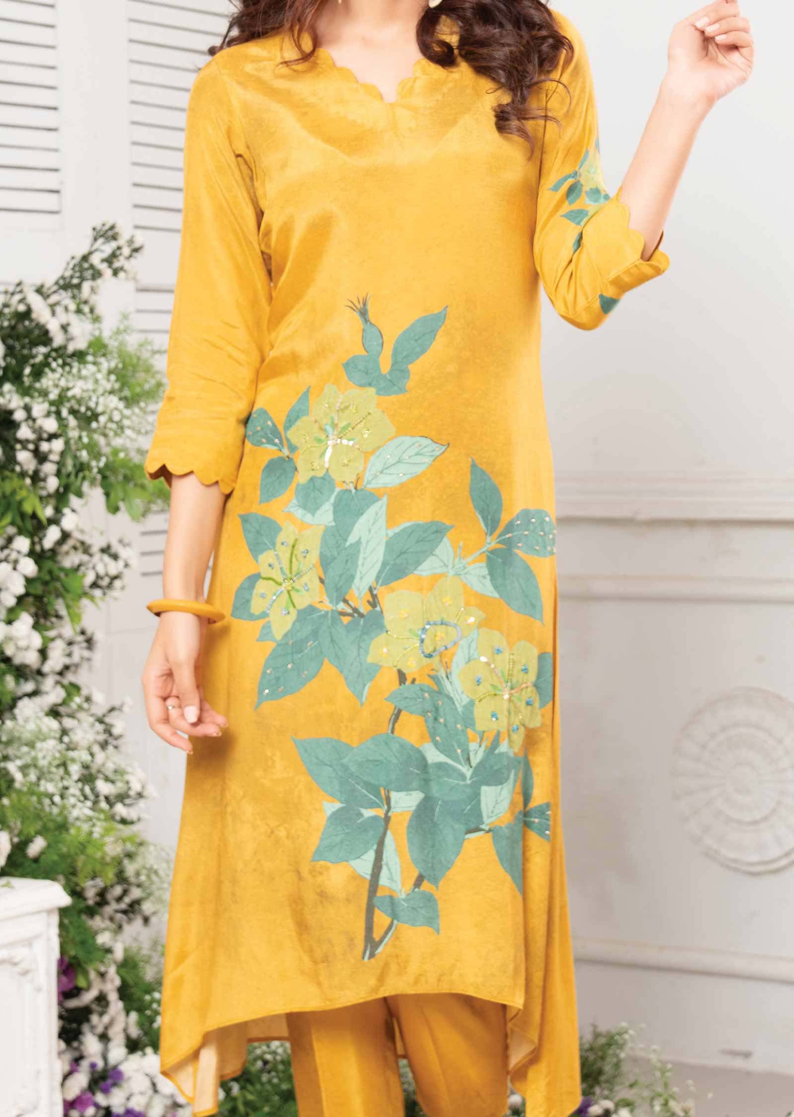 Yellow Muslin Kurti Sets