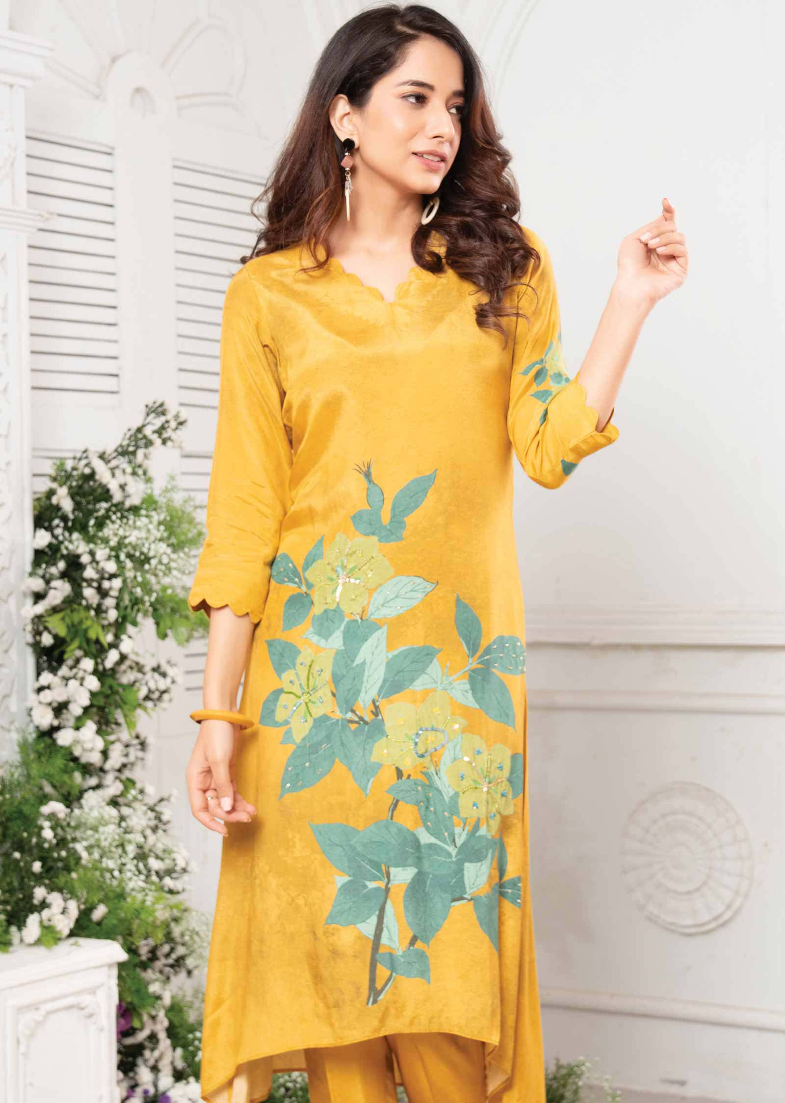 Yellow Muslin Kurti Sets