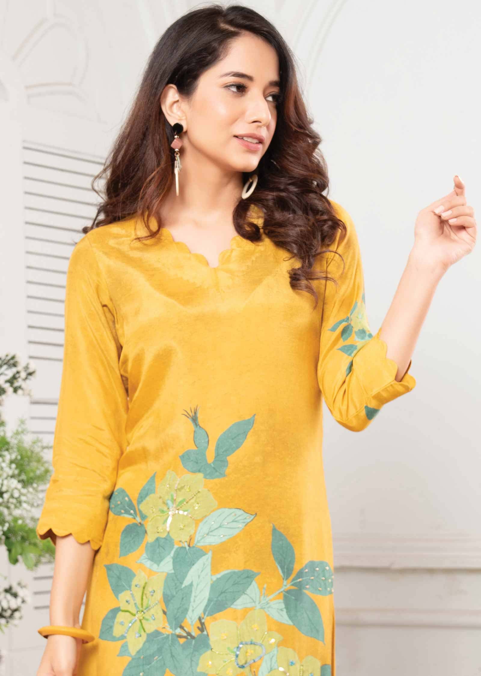 Yellow Muslin Kurti Sets