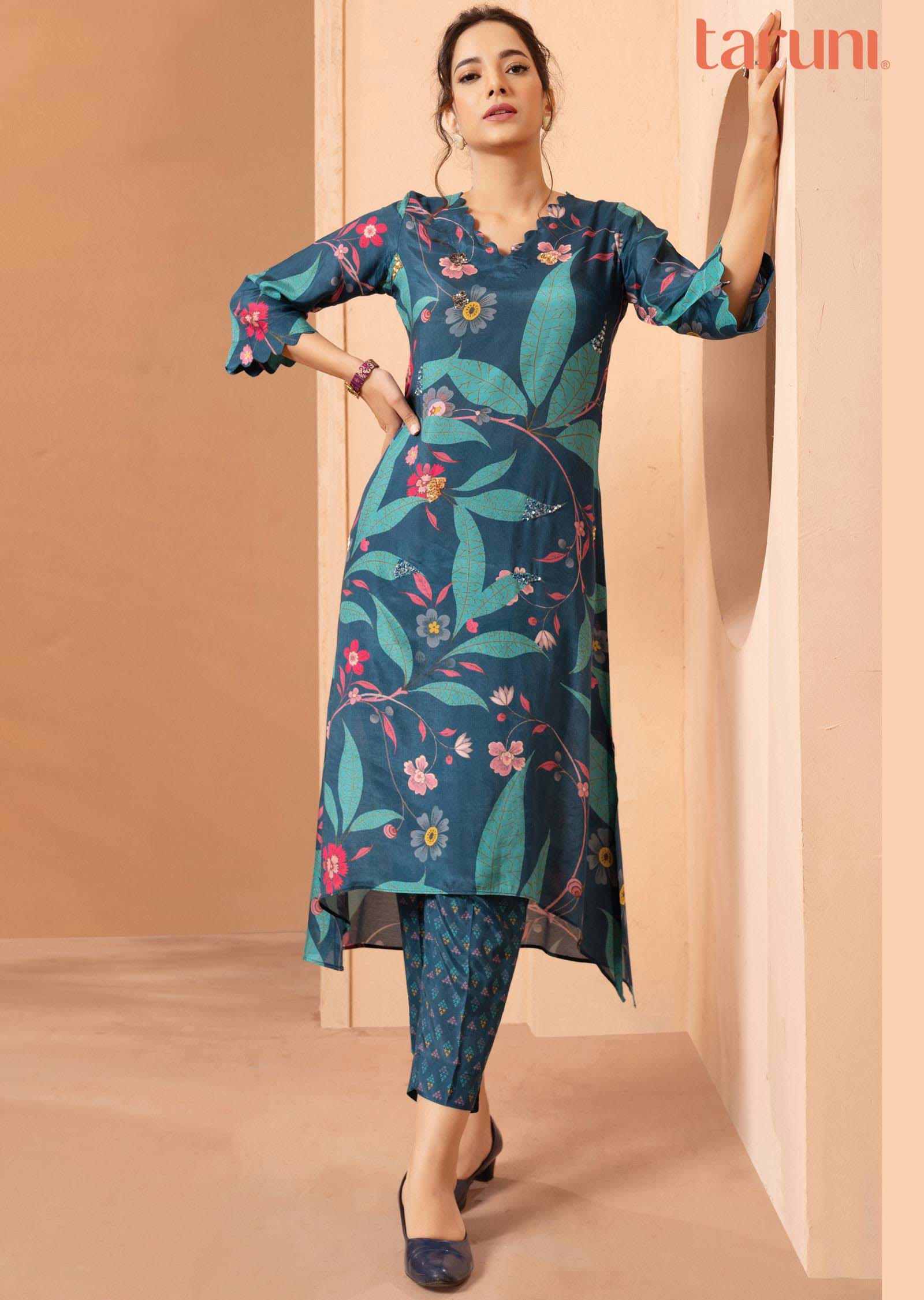 Blue Muslin Kurti Sets