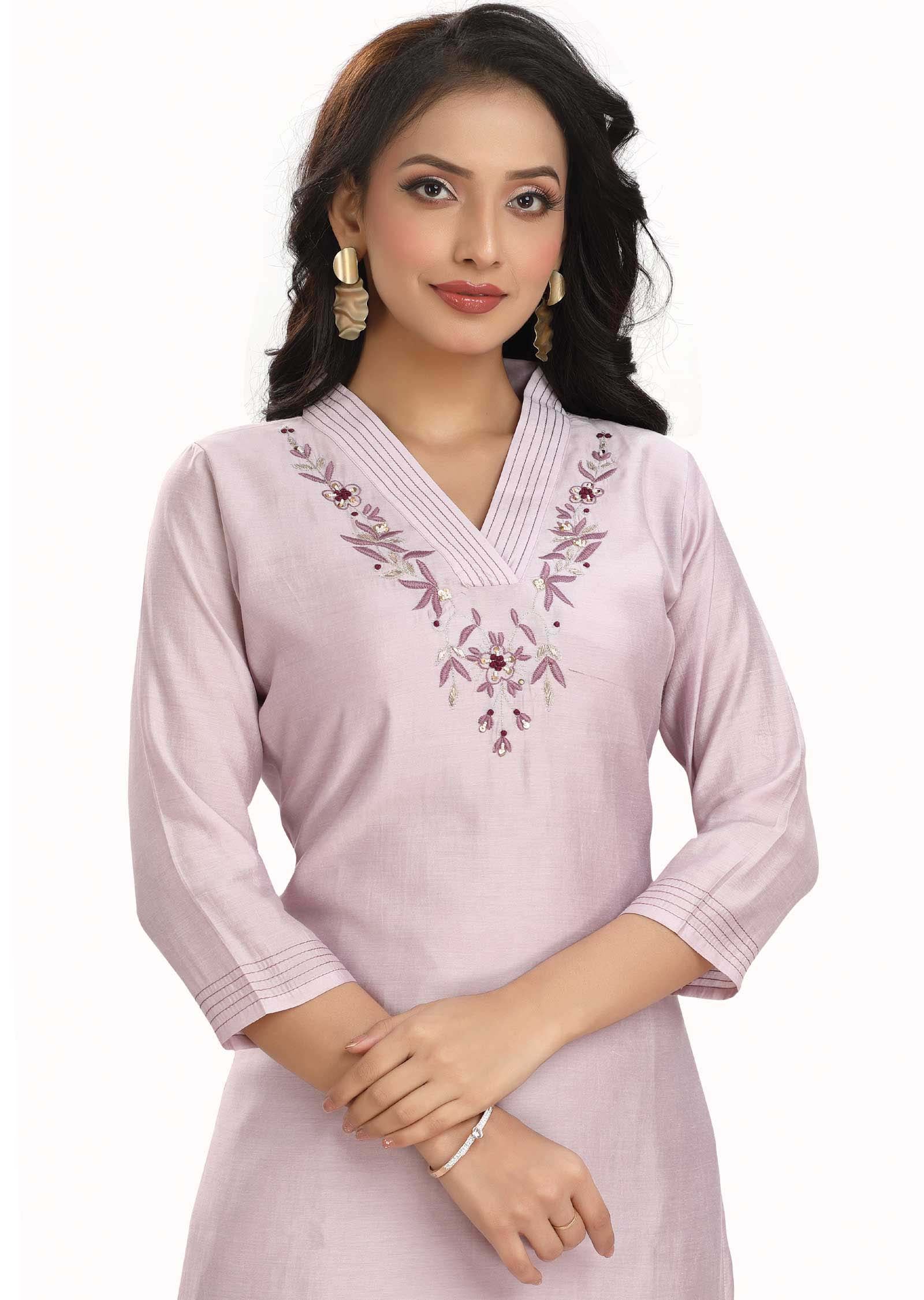 Purple Chanderi Kurti Sets