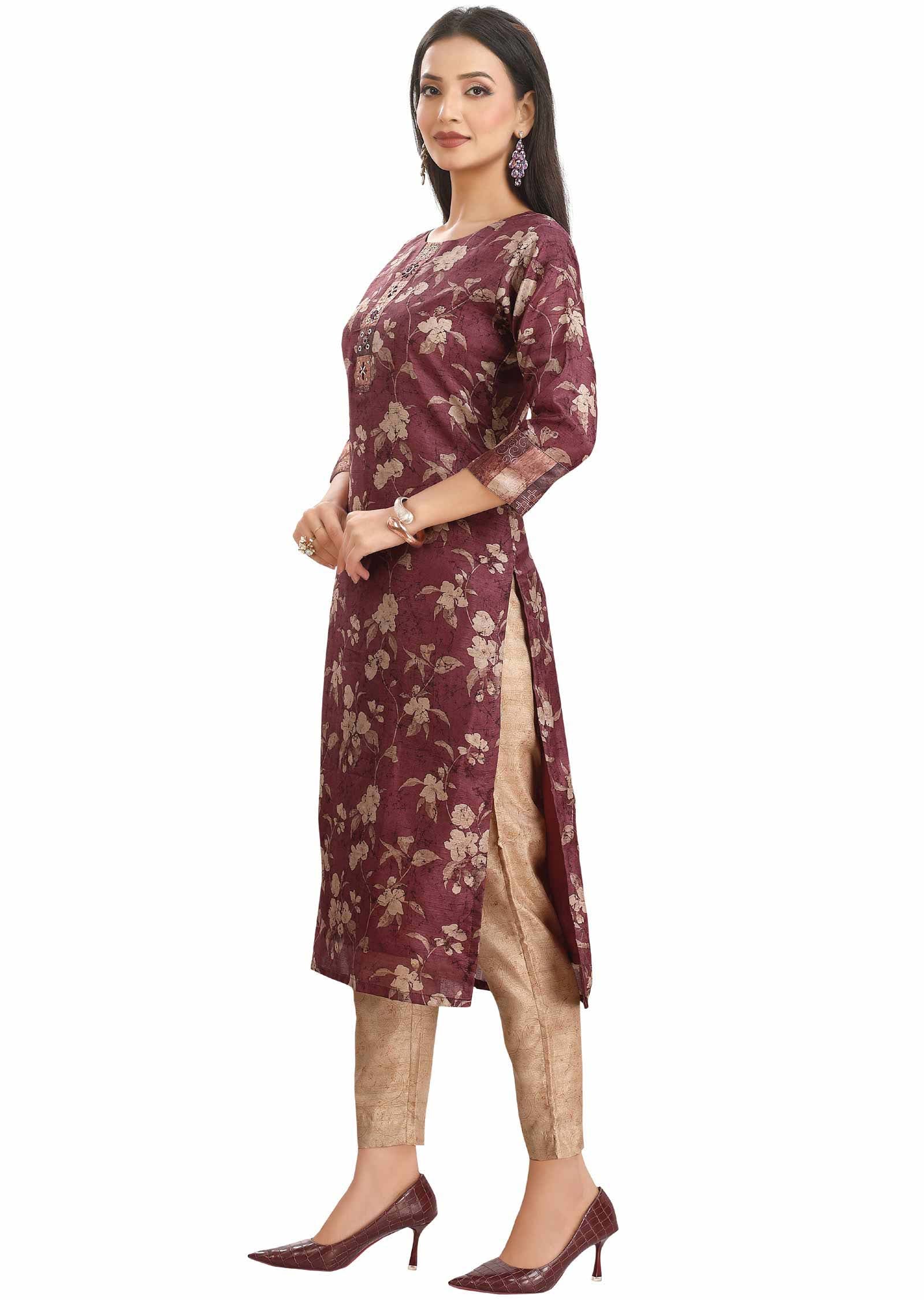 Mouve Chanderi Zardosi & Embroidered Kurti Sets