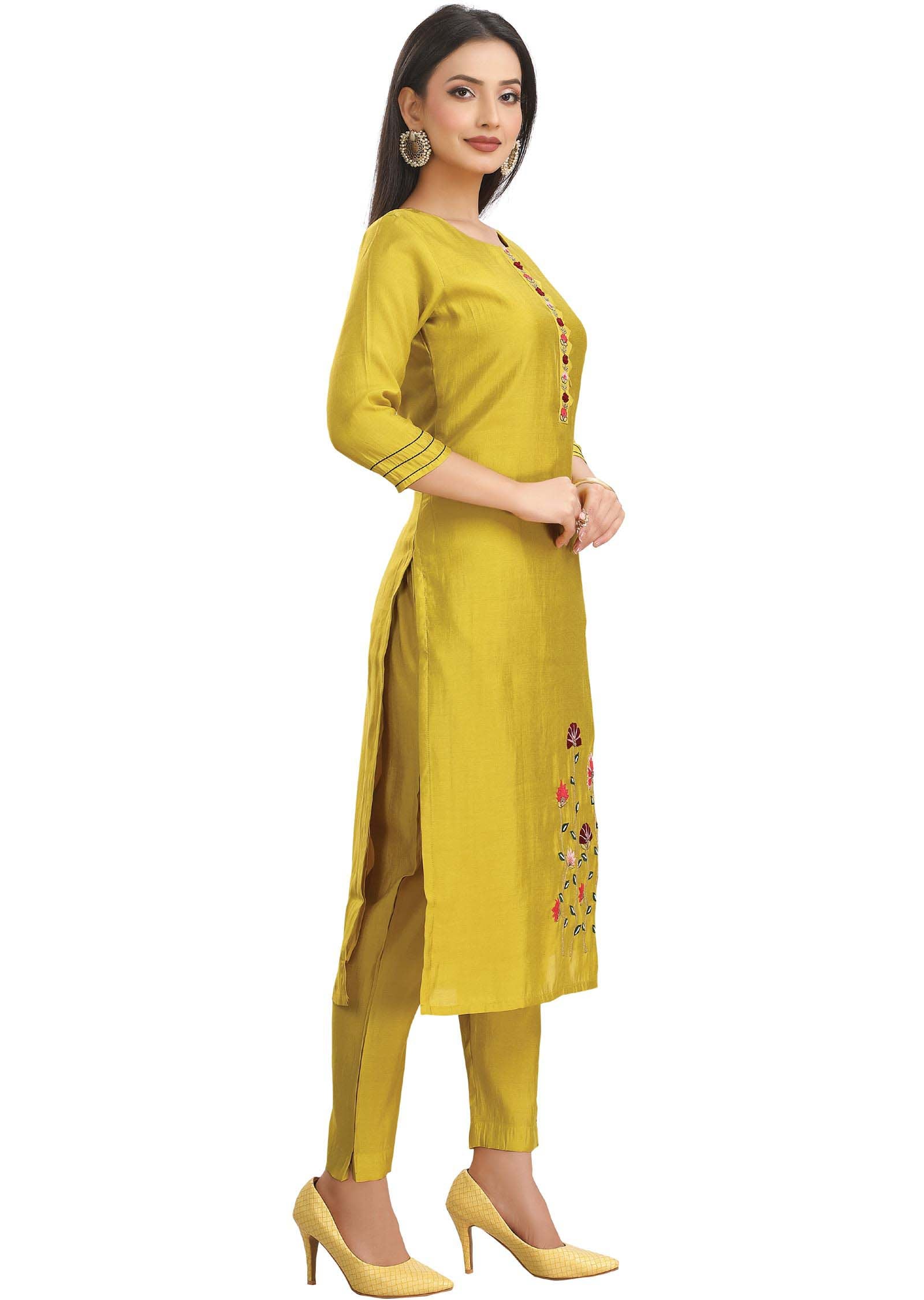 Green Chanderi Kurti Sets