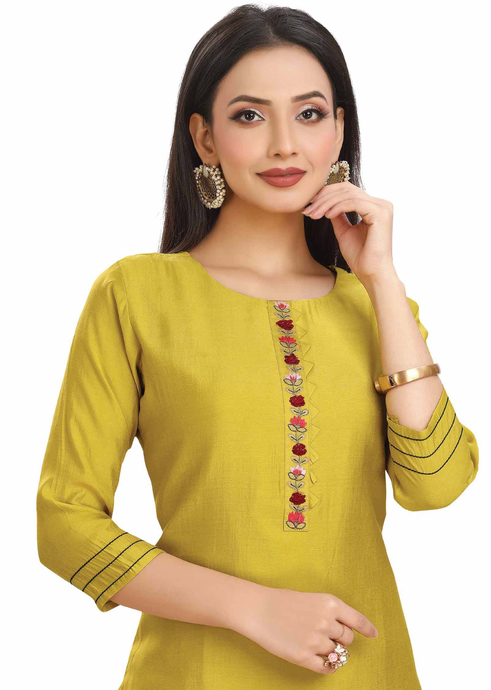 Green Chanderi Kurti Sets