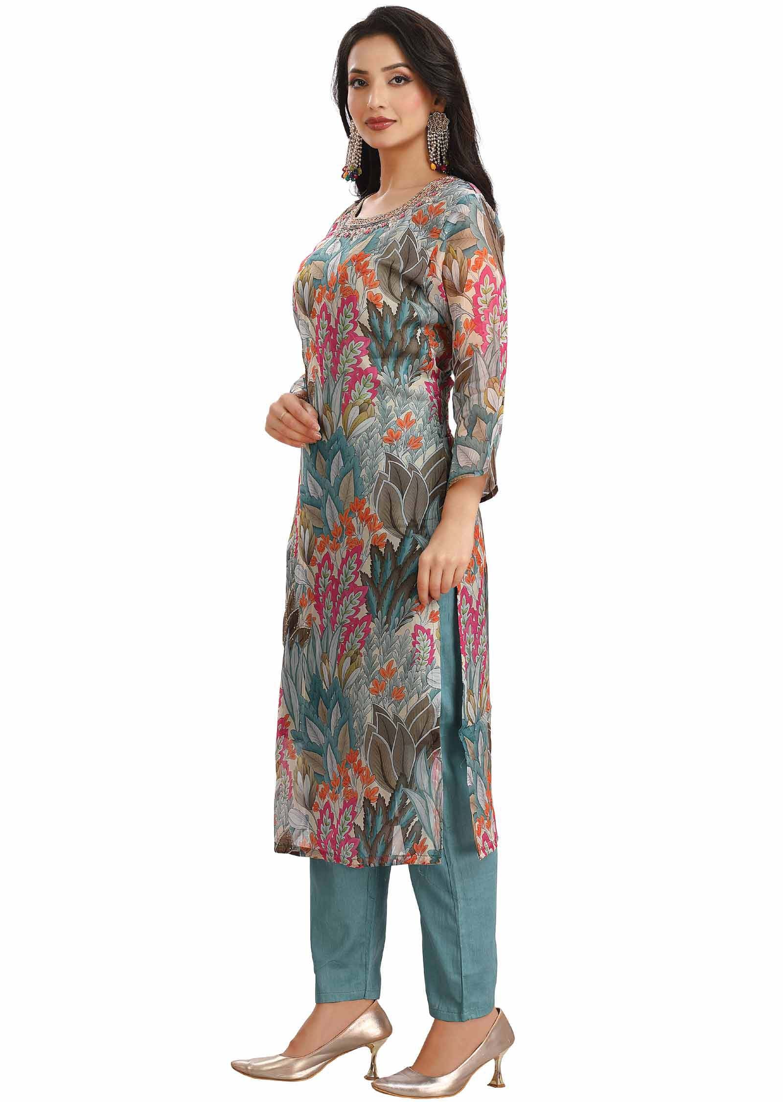 Blue Organza Kurti Sets