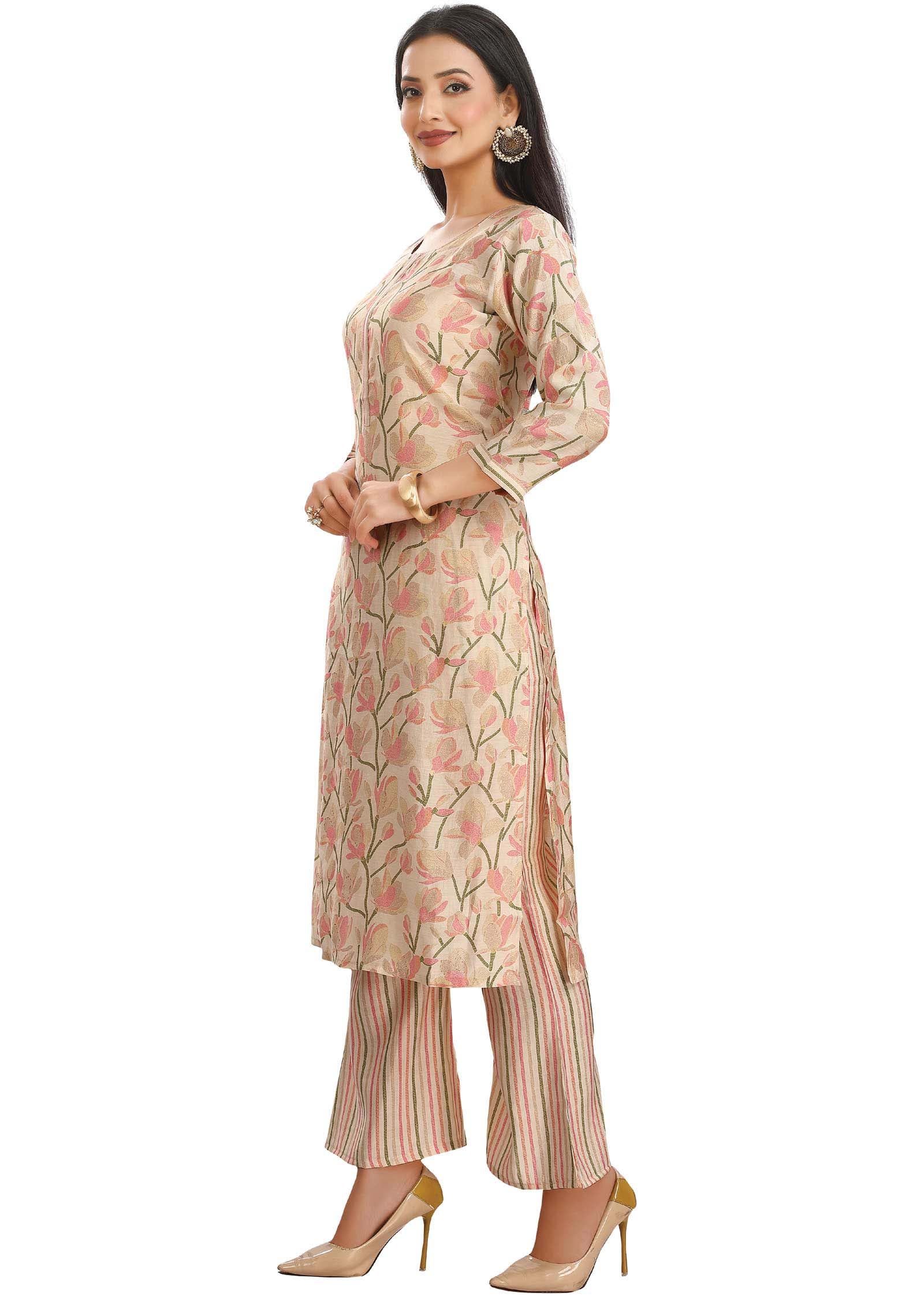 Cream Muslin Kurti Sets