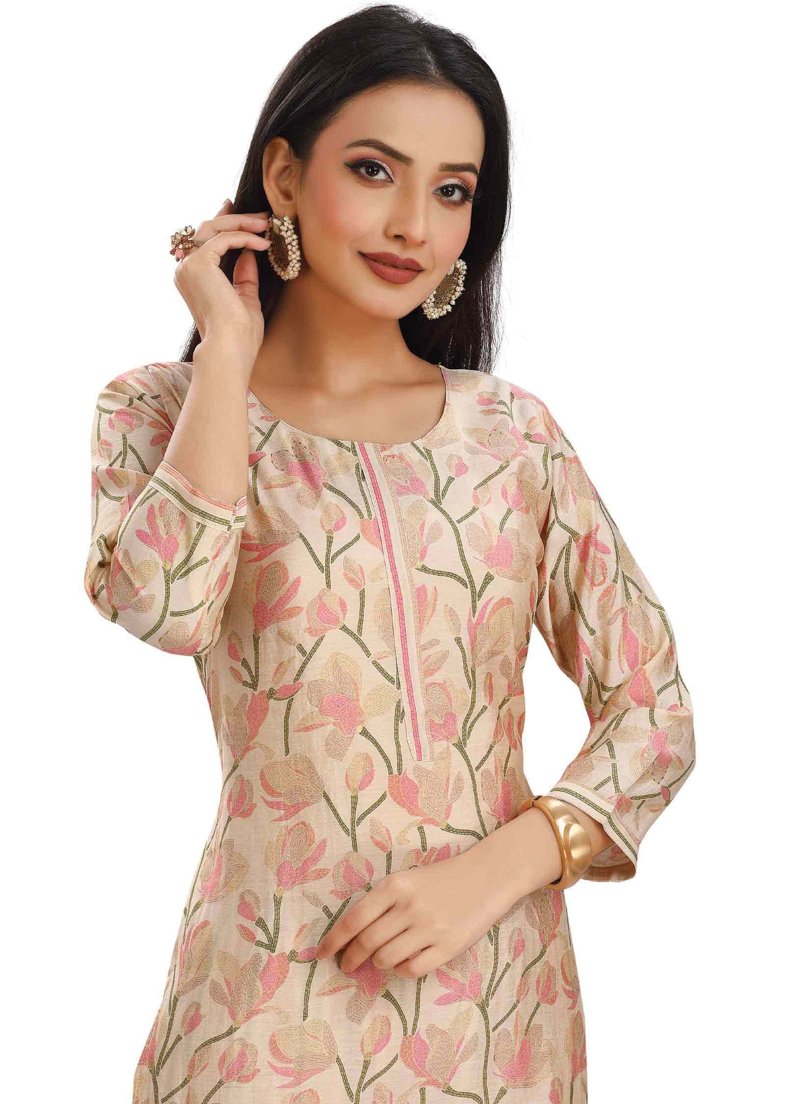 Cream Muslin Kurti Sets