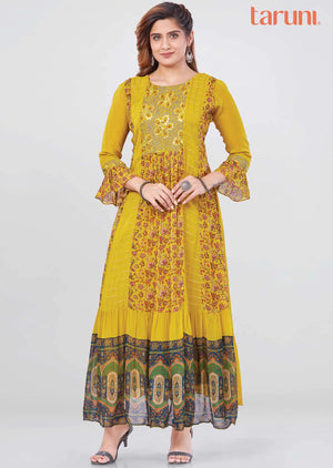 Mustard Georgette Sequins Kurti Full legth