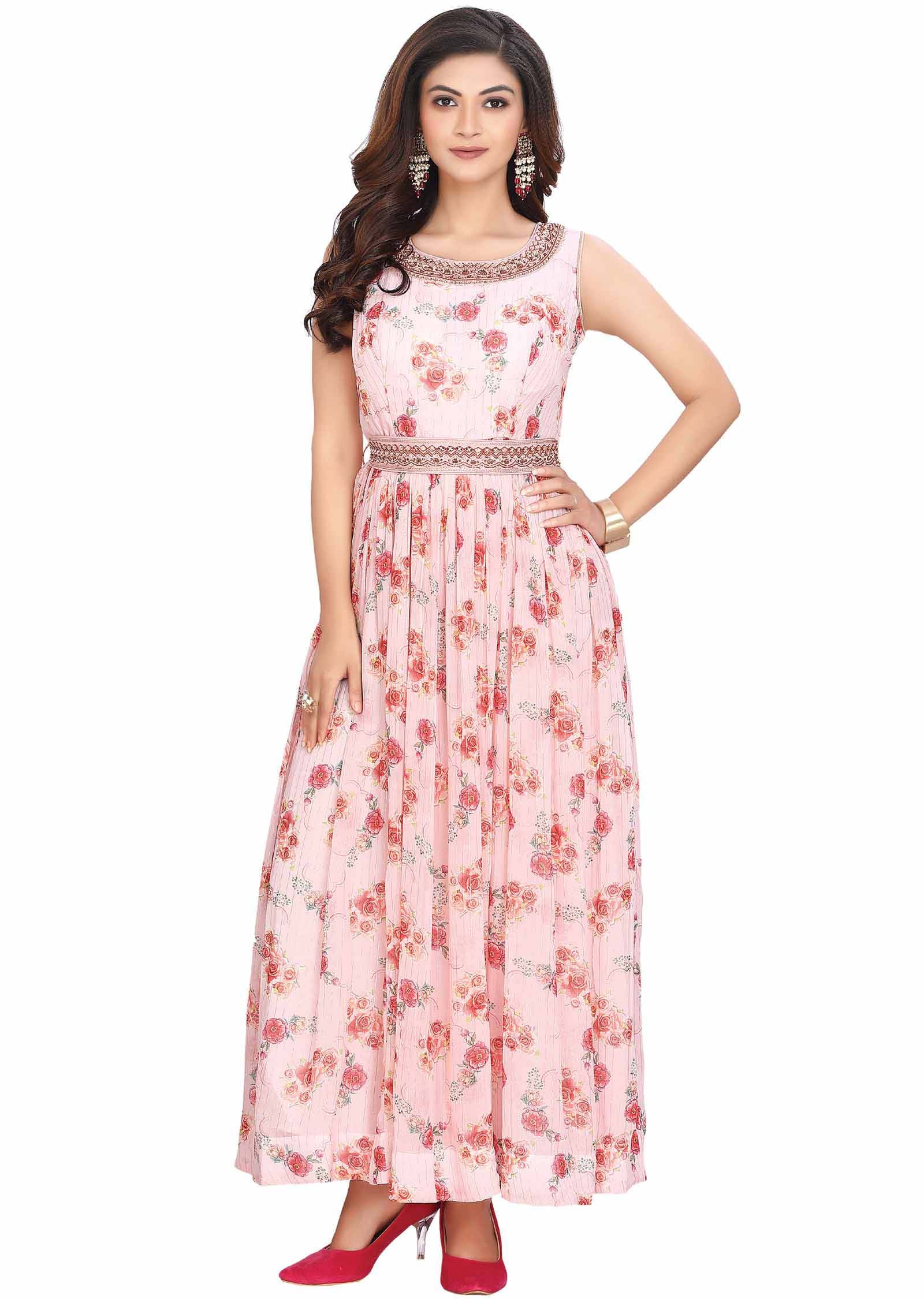 Light Pink Georgette Zardosi & Embroidered Kurti