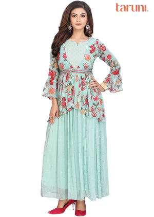 Sea green Georgette Printed Kurti