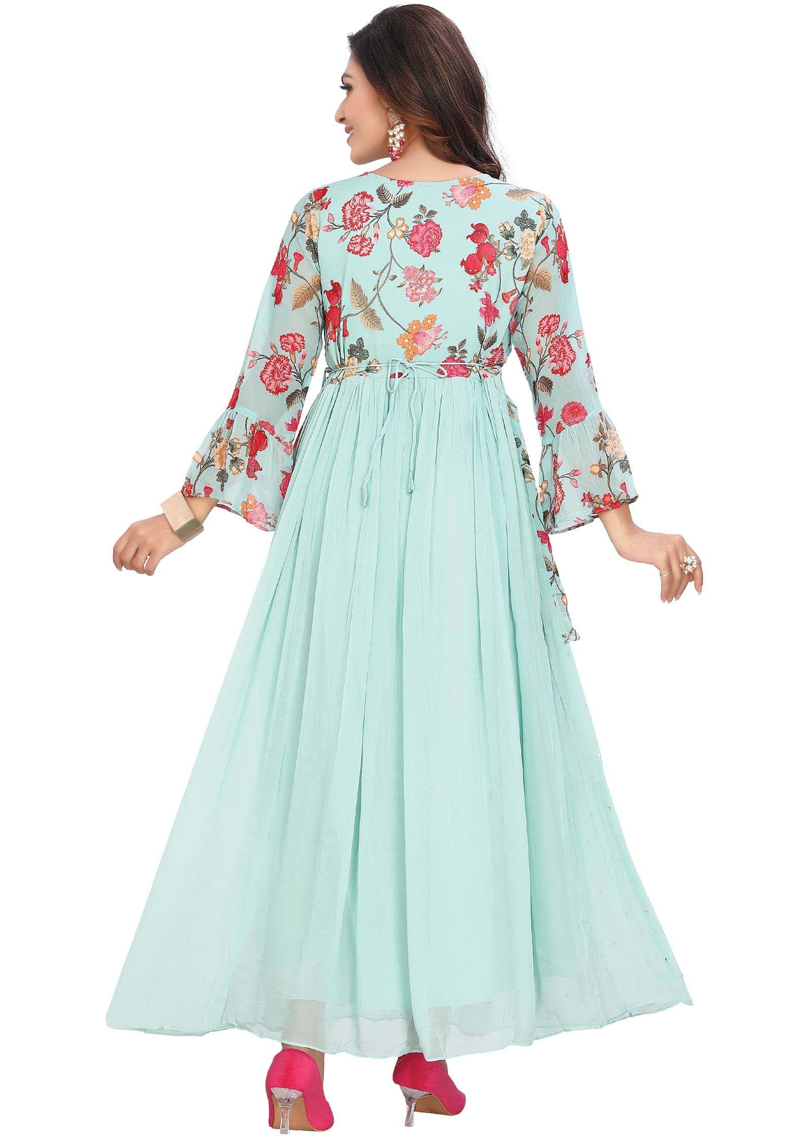 Sea green Georgette Printed Kurti