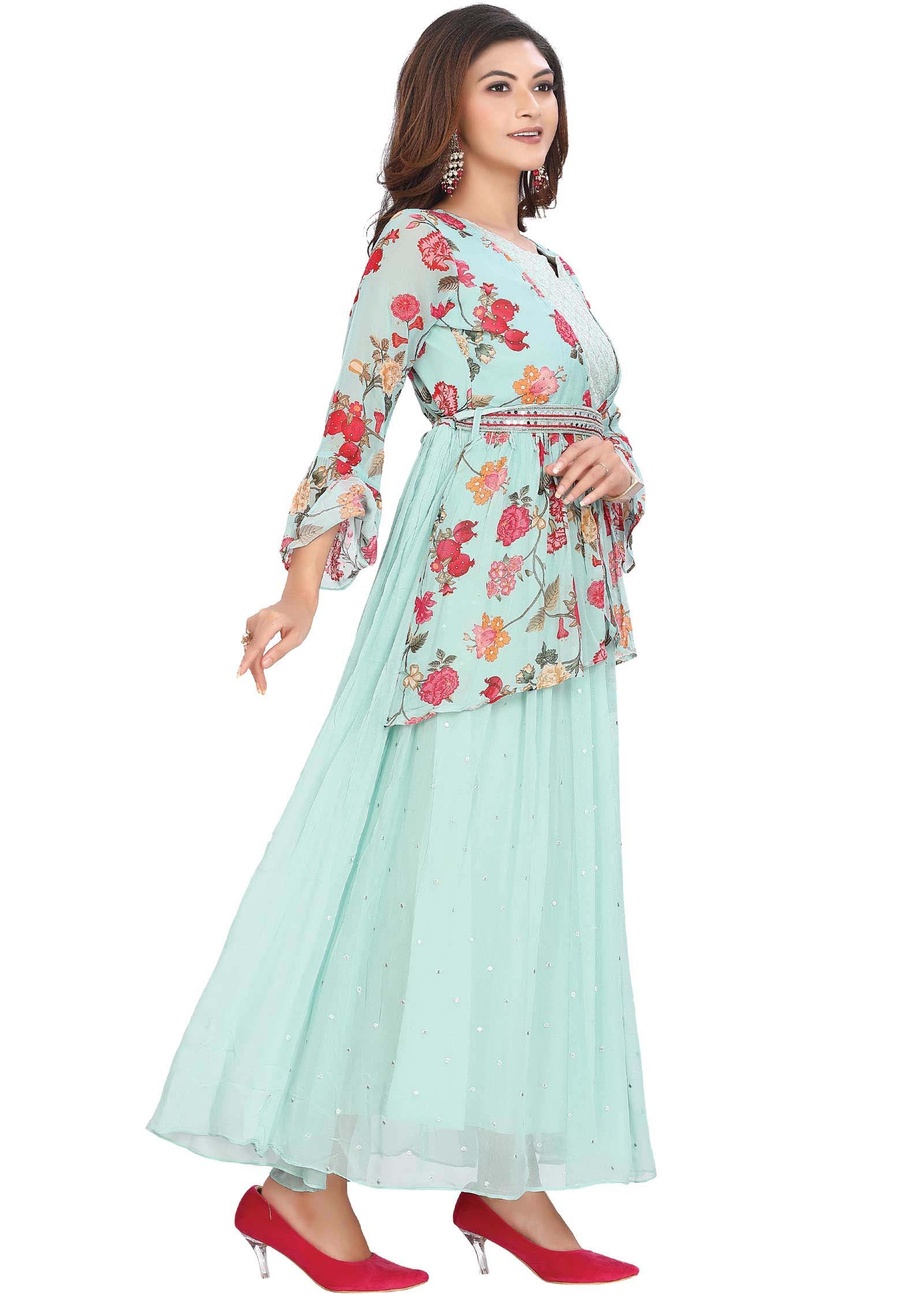 Sea green Georgette Printed Kurti