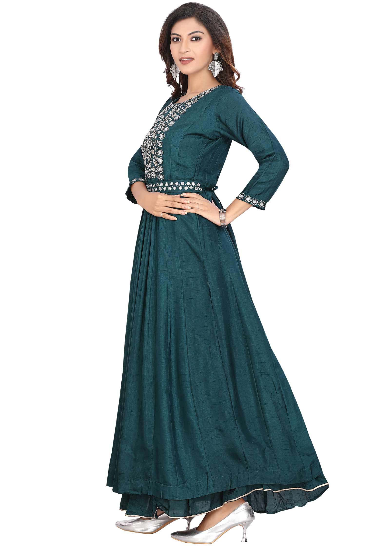 Rama Green Silk Sequins kurtis
