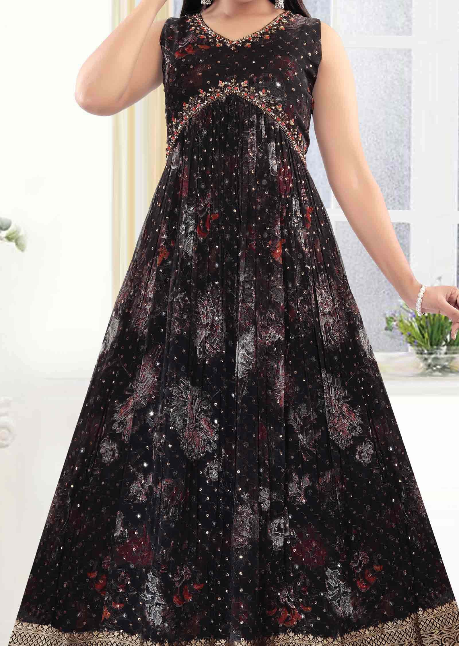 Black Georgette Zardosi & Embroidered Kurti