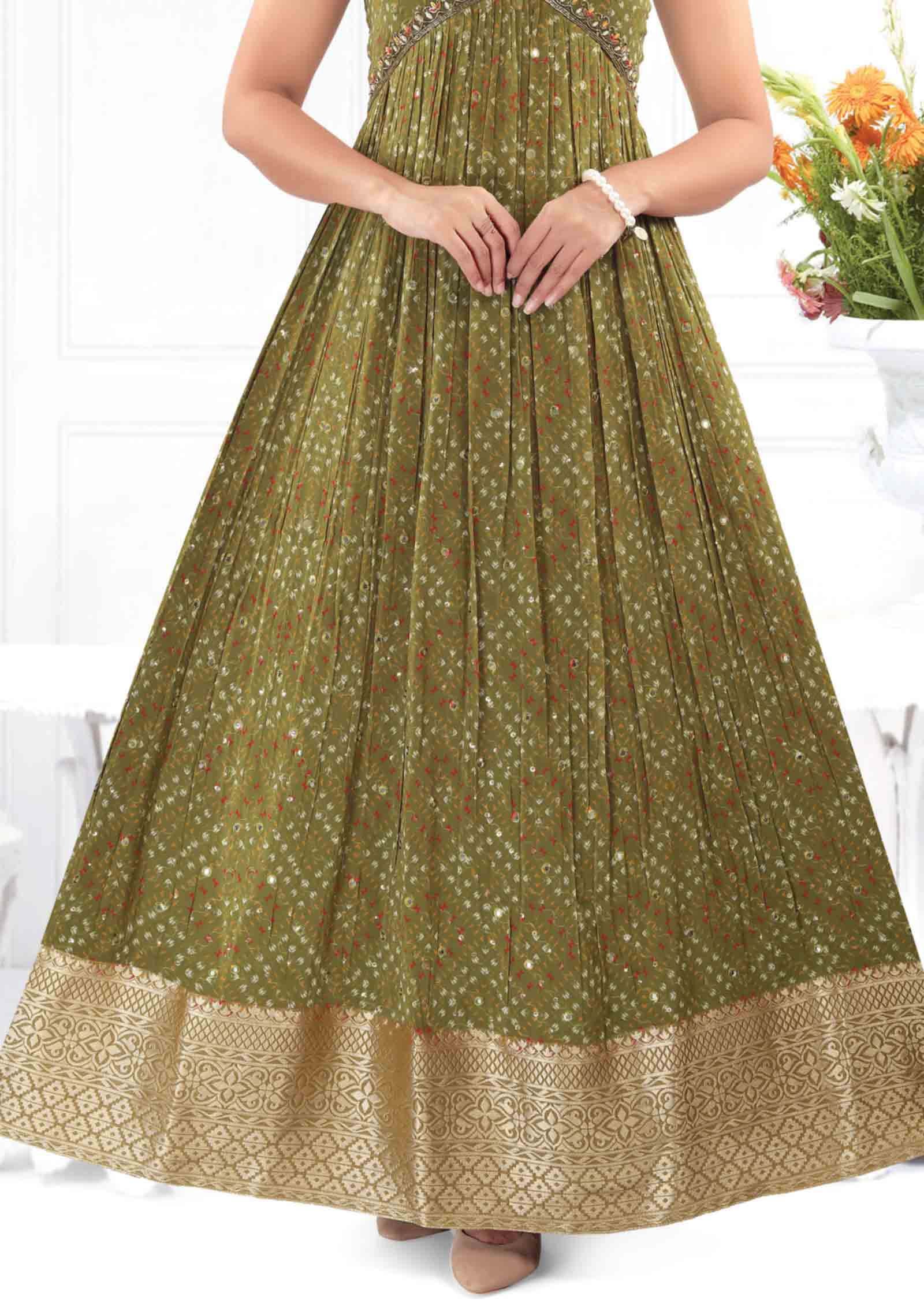 Mehandi Green Georgette Zardosi & Embroidered Kurti