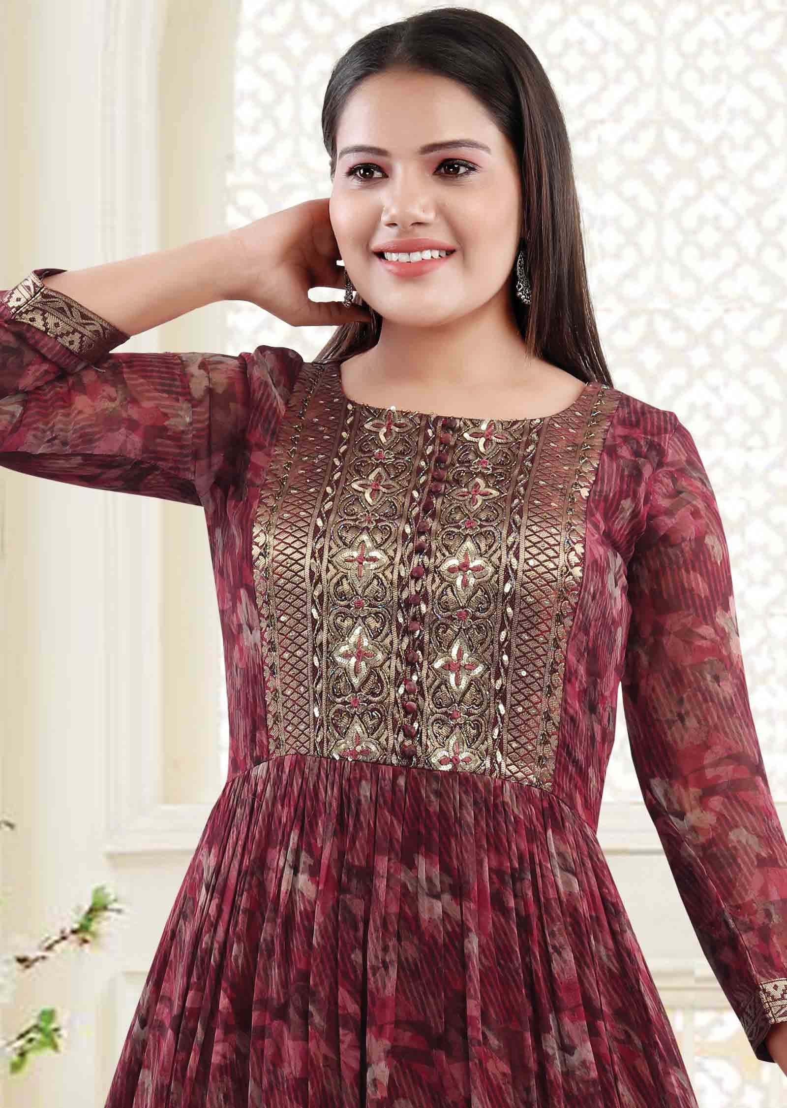 Maroon Georgette Long Gown Style Kurti