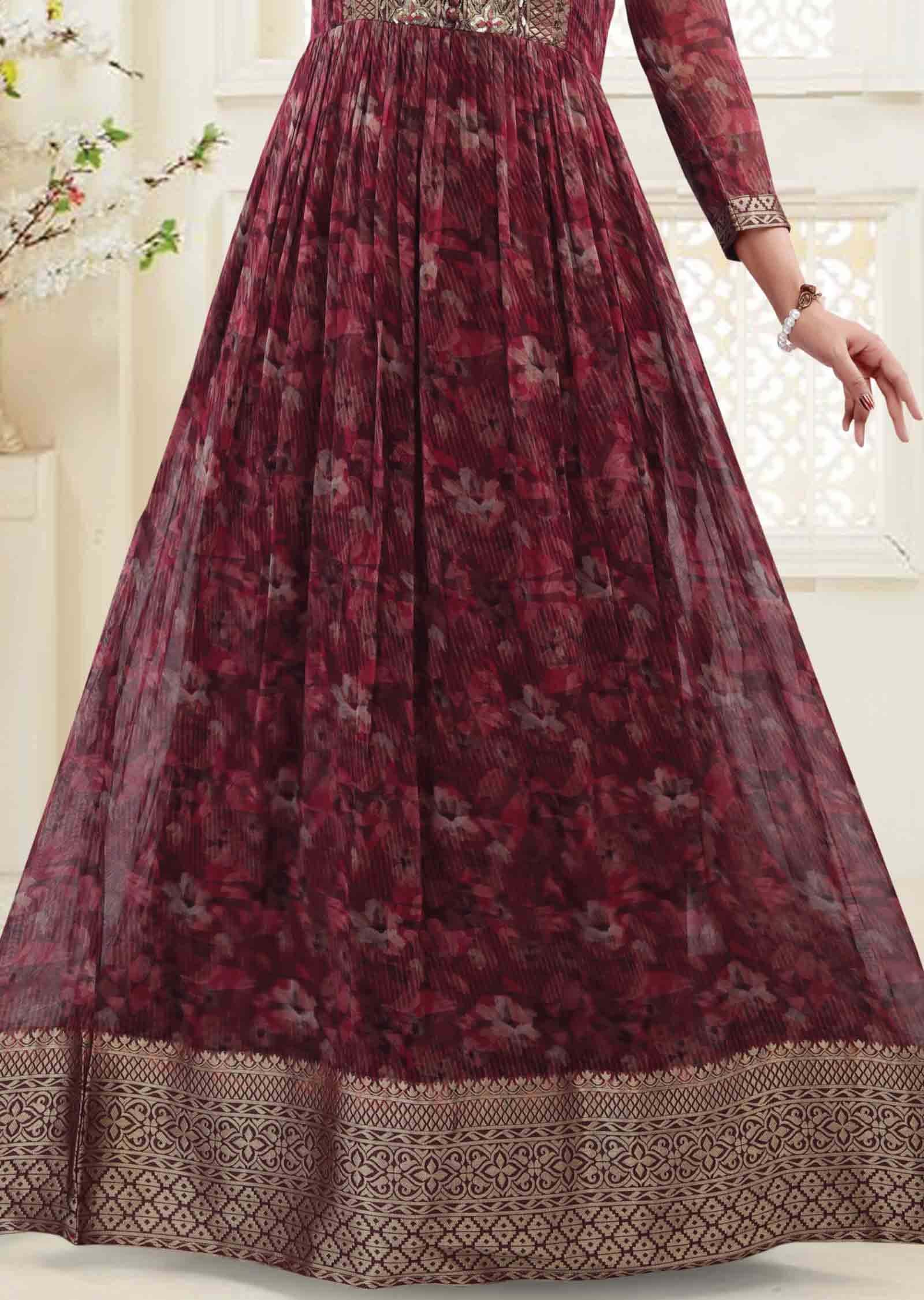 Maroon Georgette Long Gown Style Kurti