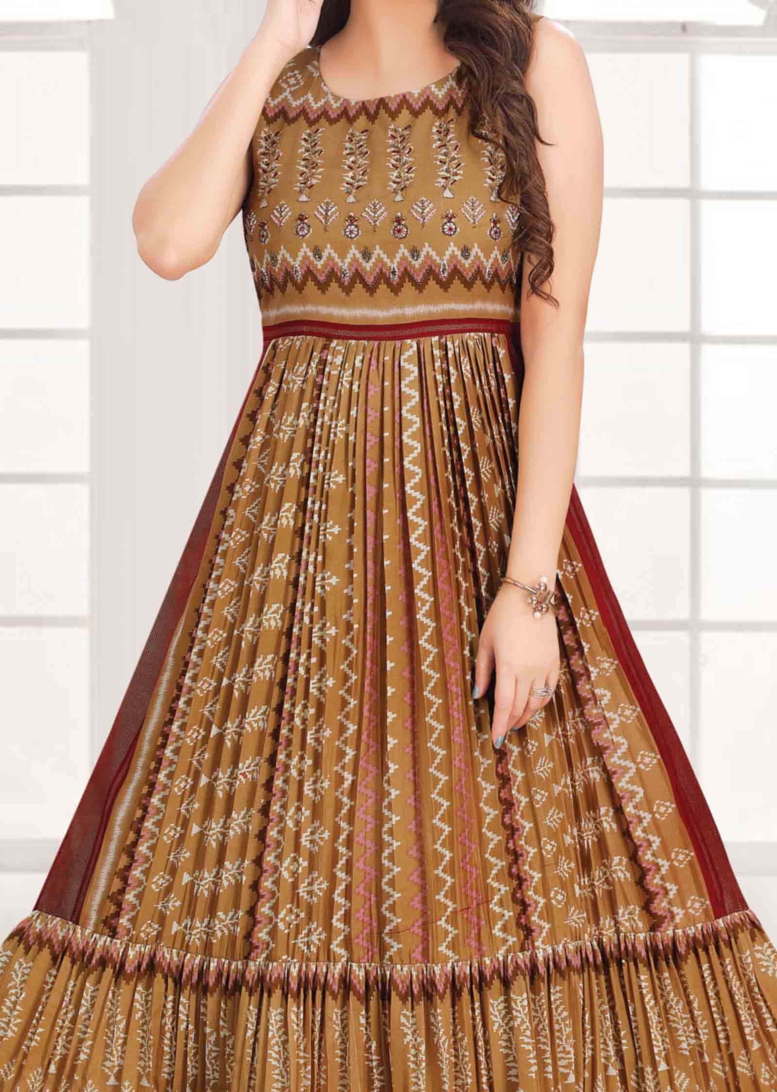 Beige Silk Kurti Full Length