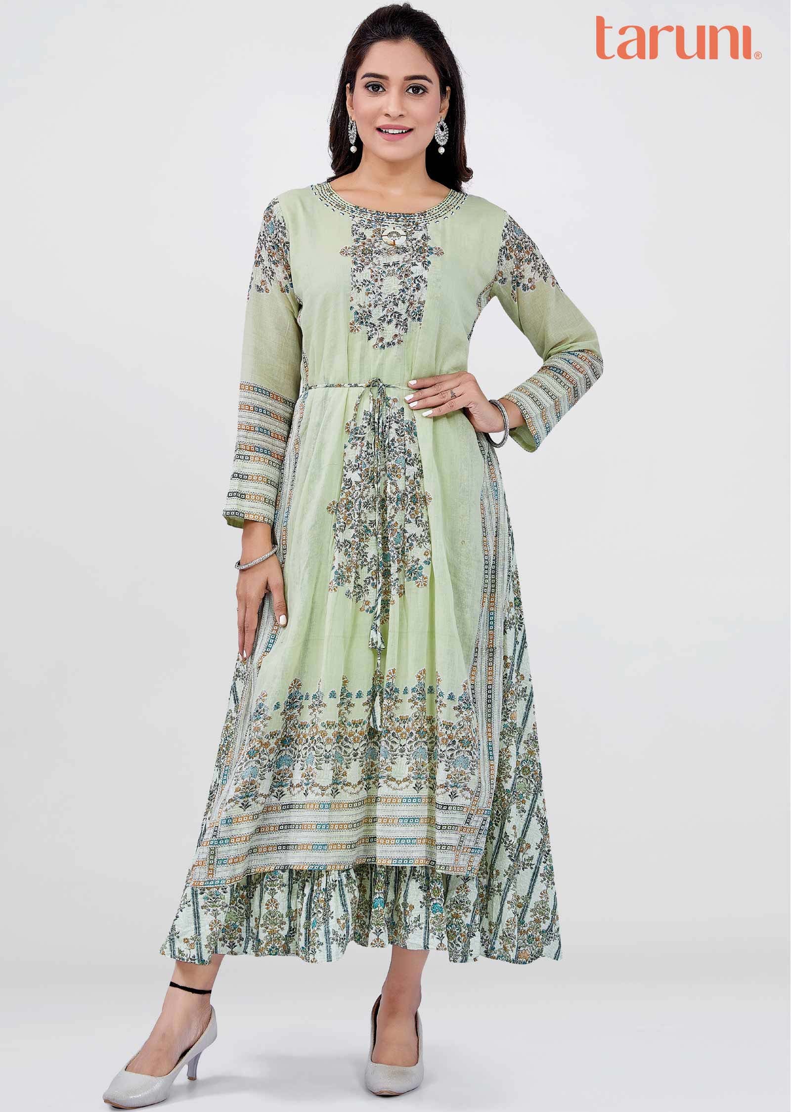 Green Cotton Kurti Full Length