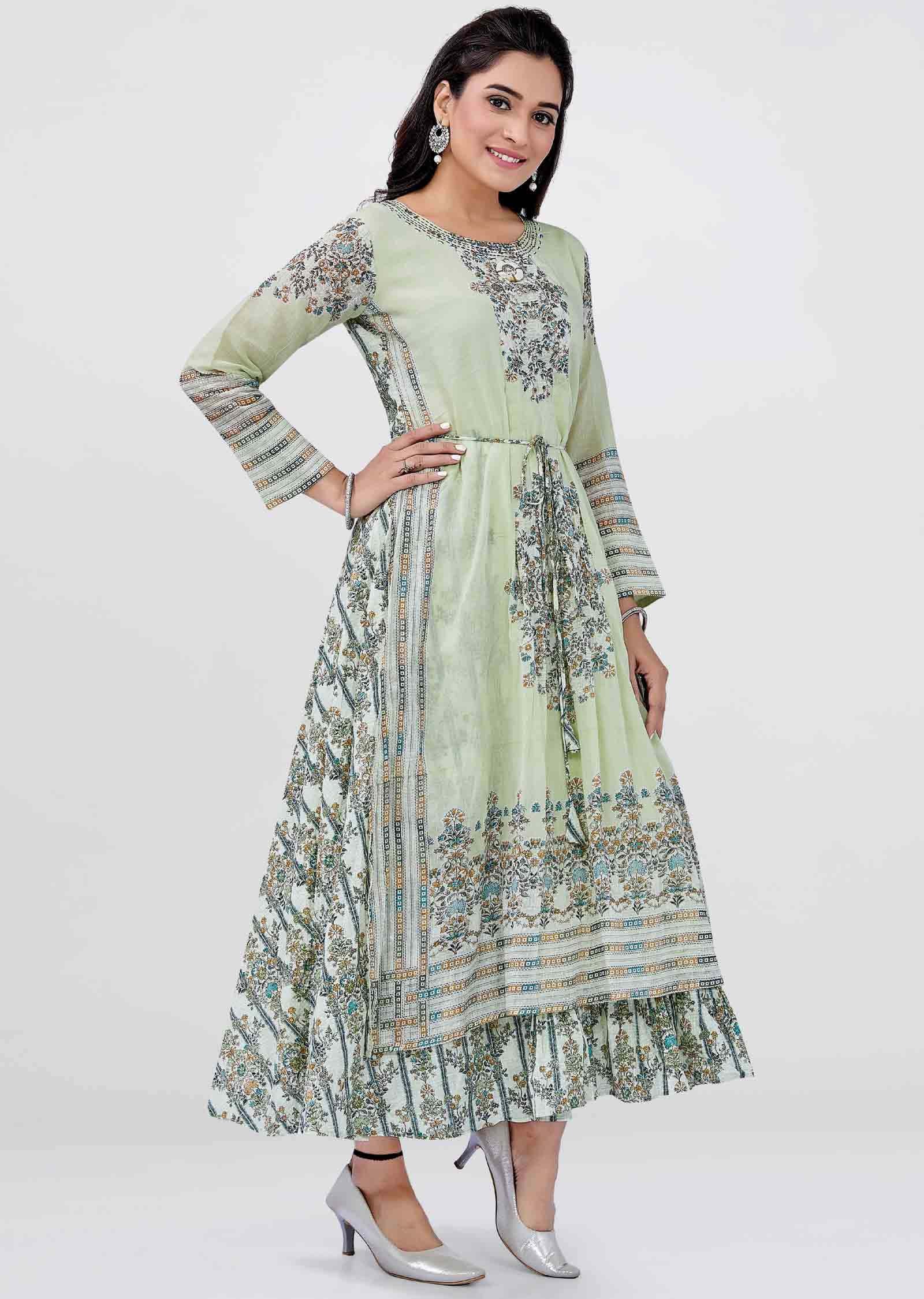 Green Cotton Kurti Full Length