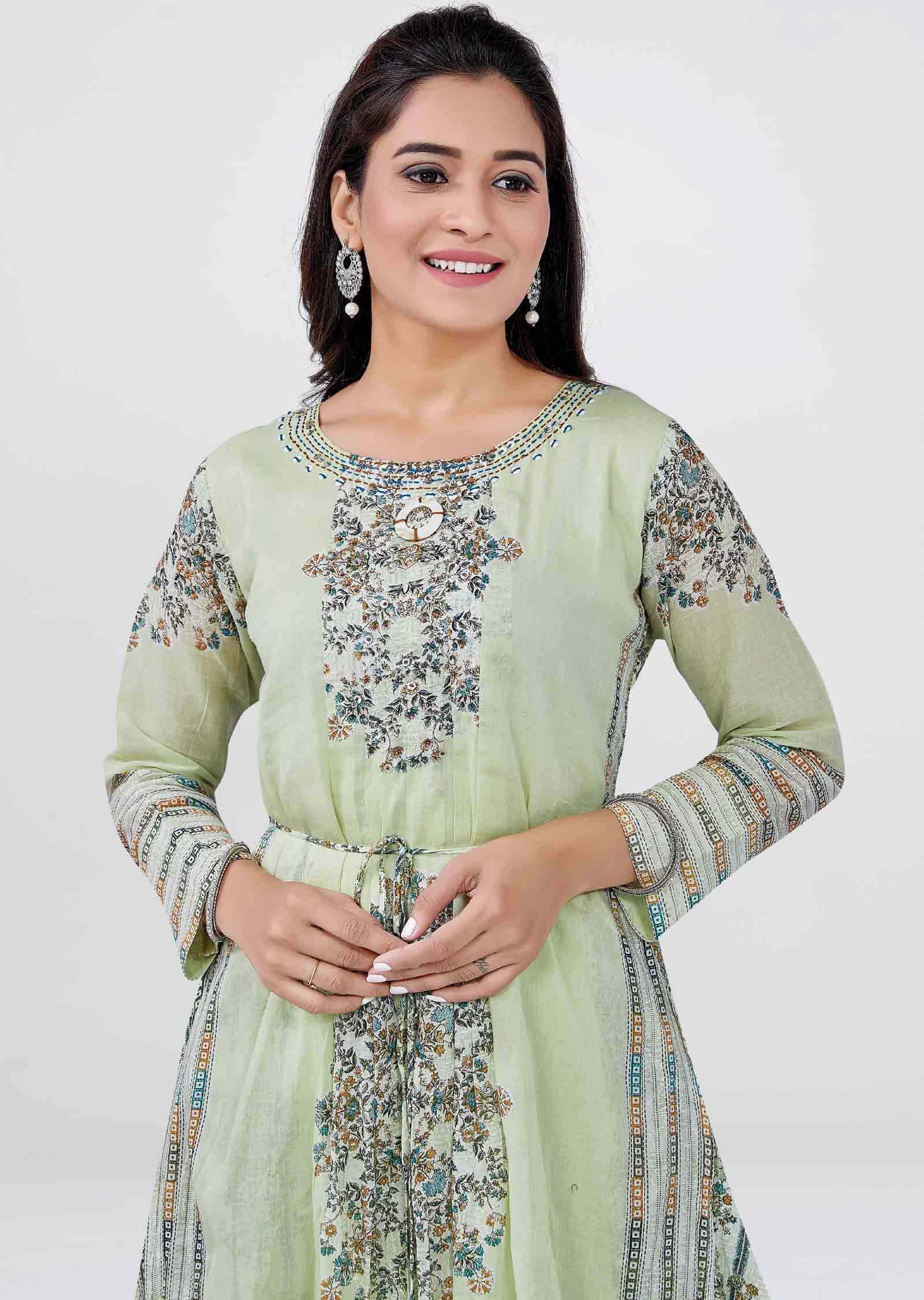 Green Cotton Kurti Full Length