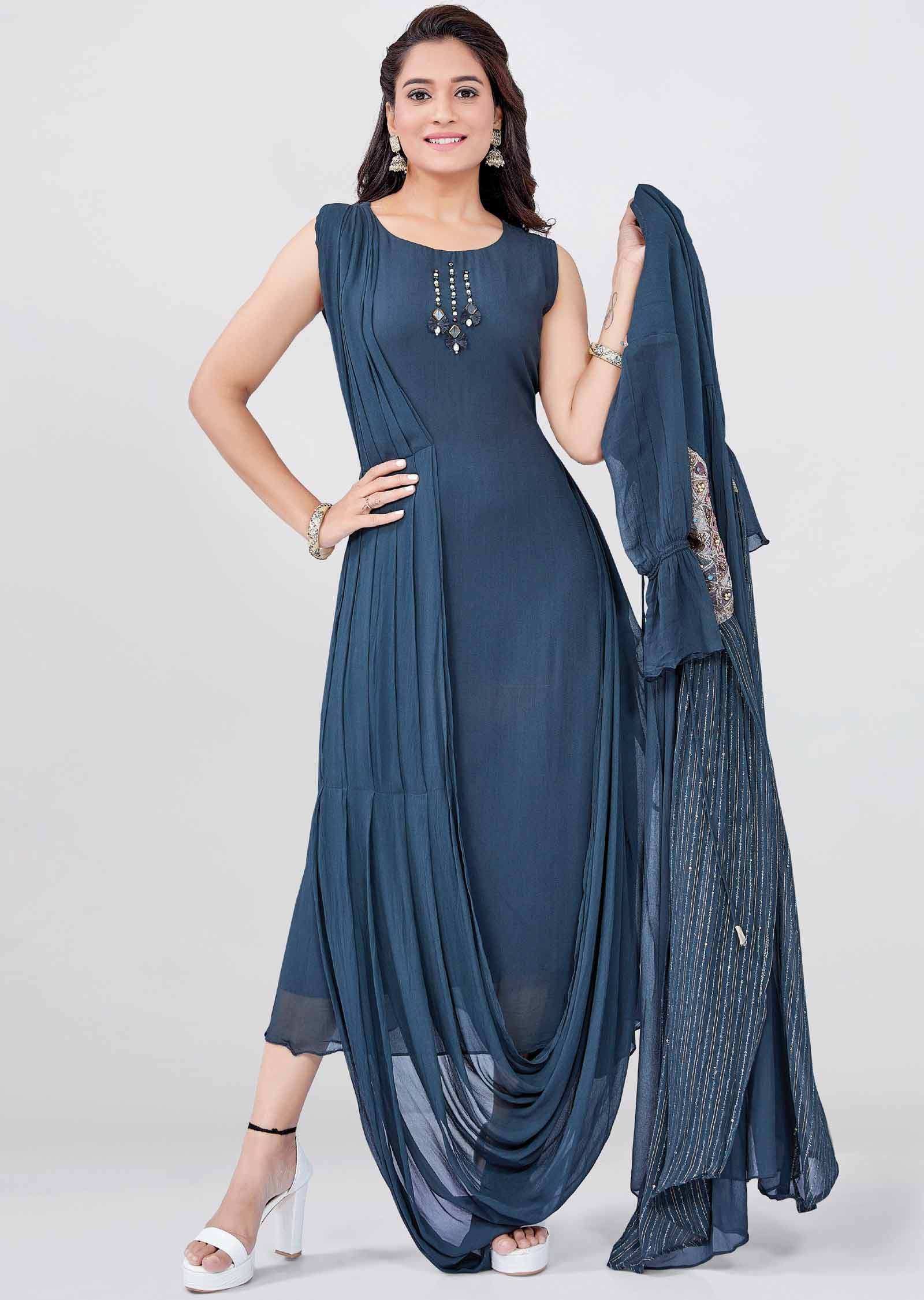 Grey Georgette Kurti Full Length