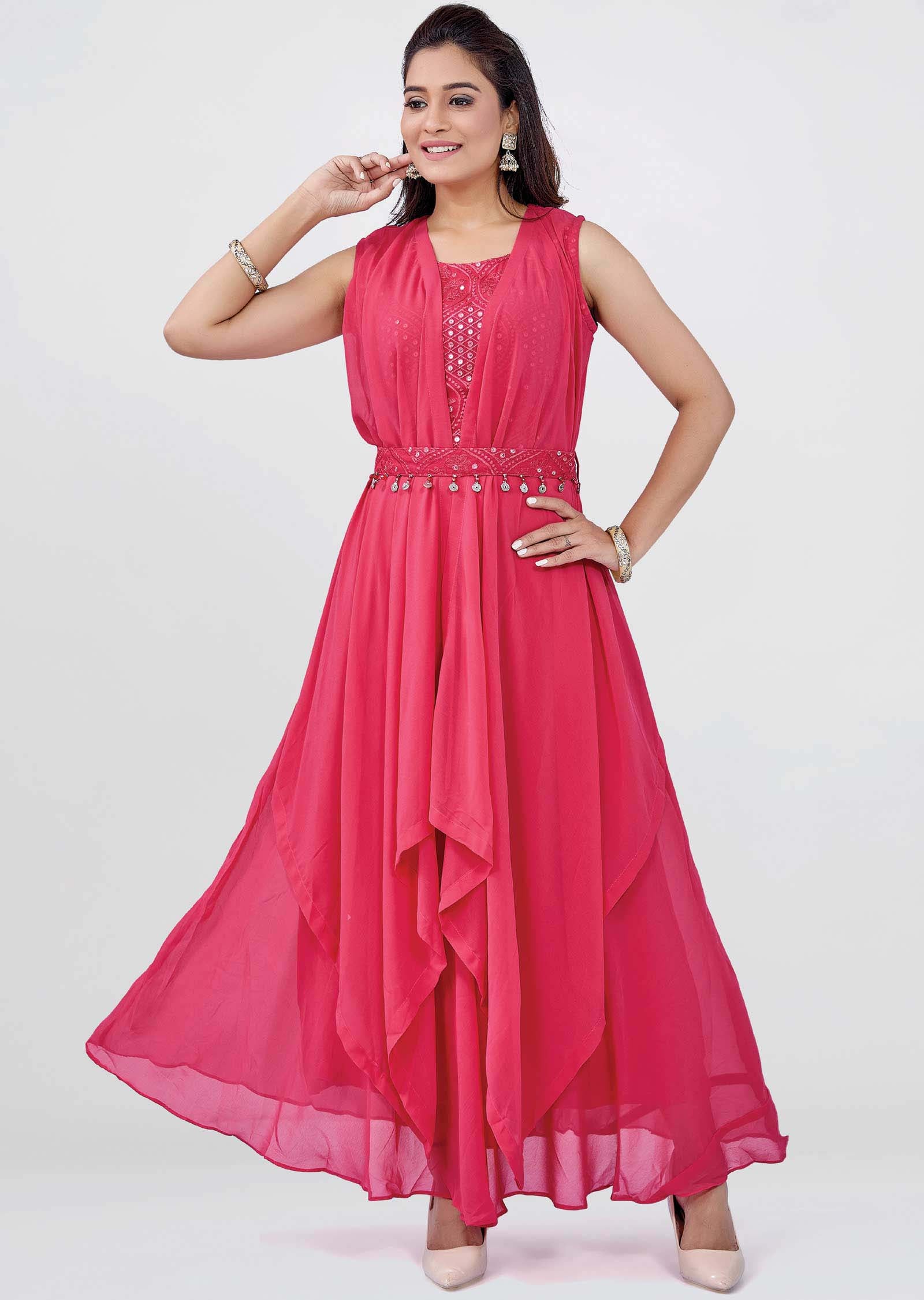 Pink Georgette Kurti Full Length