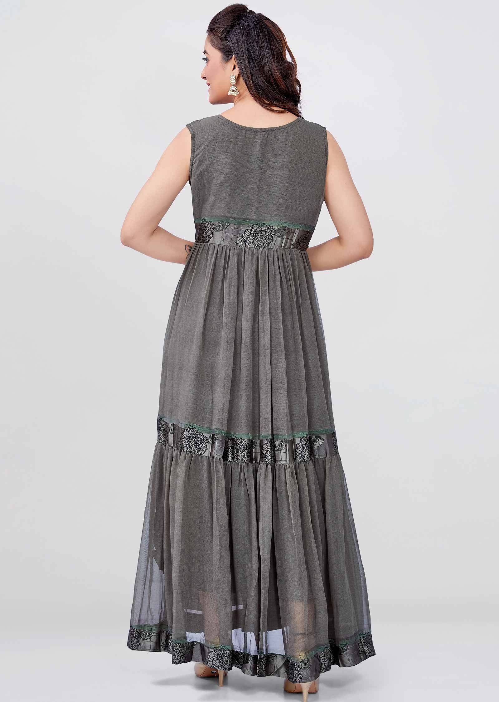 Grey Satin Georgette Kurti Full Length