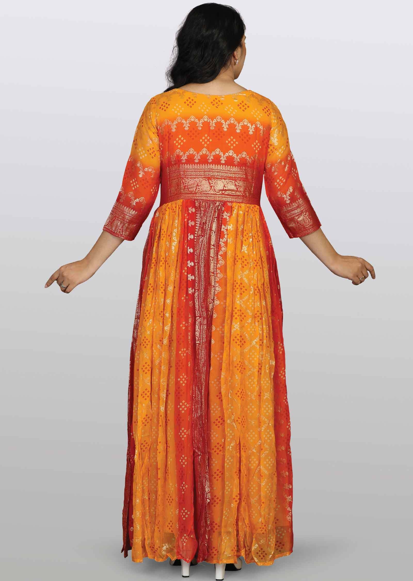 Yellow/Red Chiffon Printed Kurti Full legth