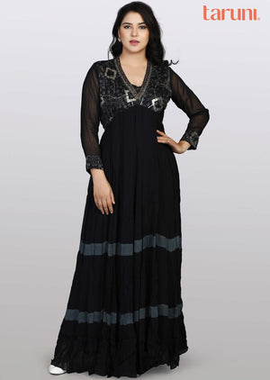 Bkack Georgette Sequins Kurti Full legth