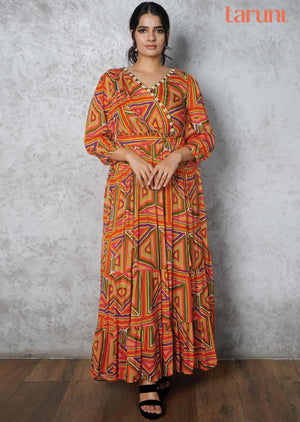 Multi Color Chinnon Beaded Kurti Full legth