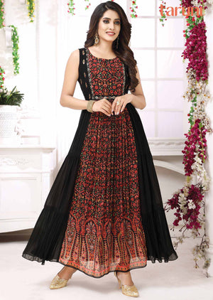 Black & Multi Color Georgette Zardosi & Embroidered Kurti Full legth