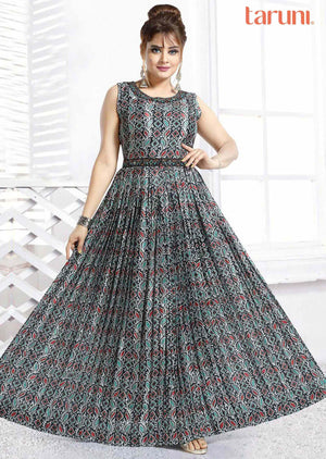 Black Chinnon Printed Kurti Full legth