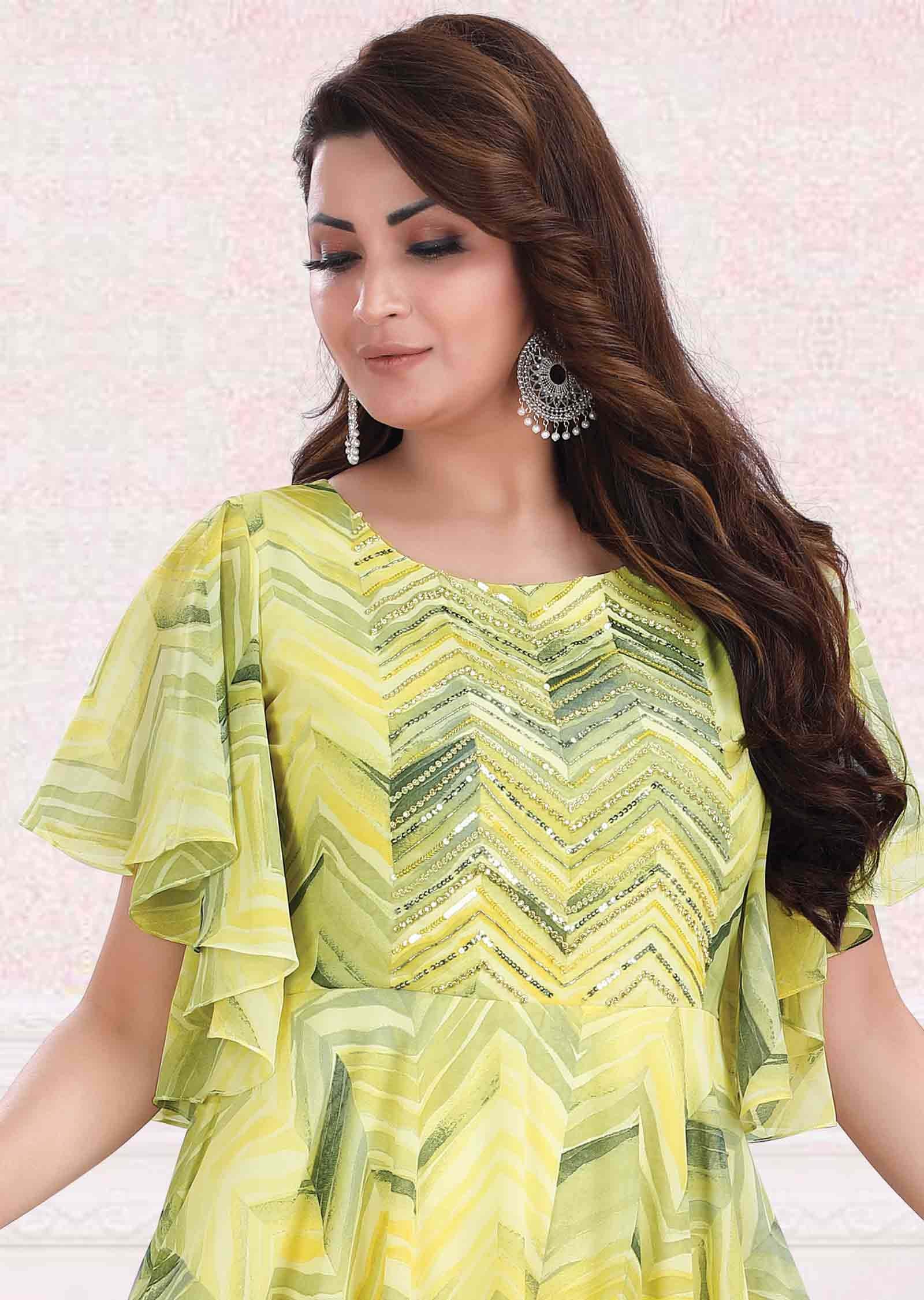 Yellow georgette Sequins Full Length Kurti