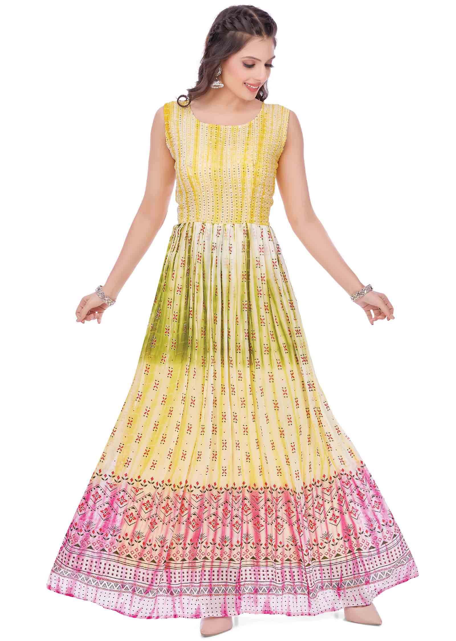 Yellow Georgette Kurti Full Length