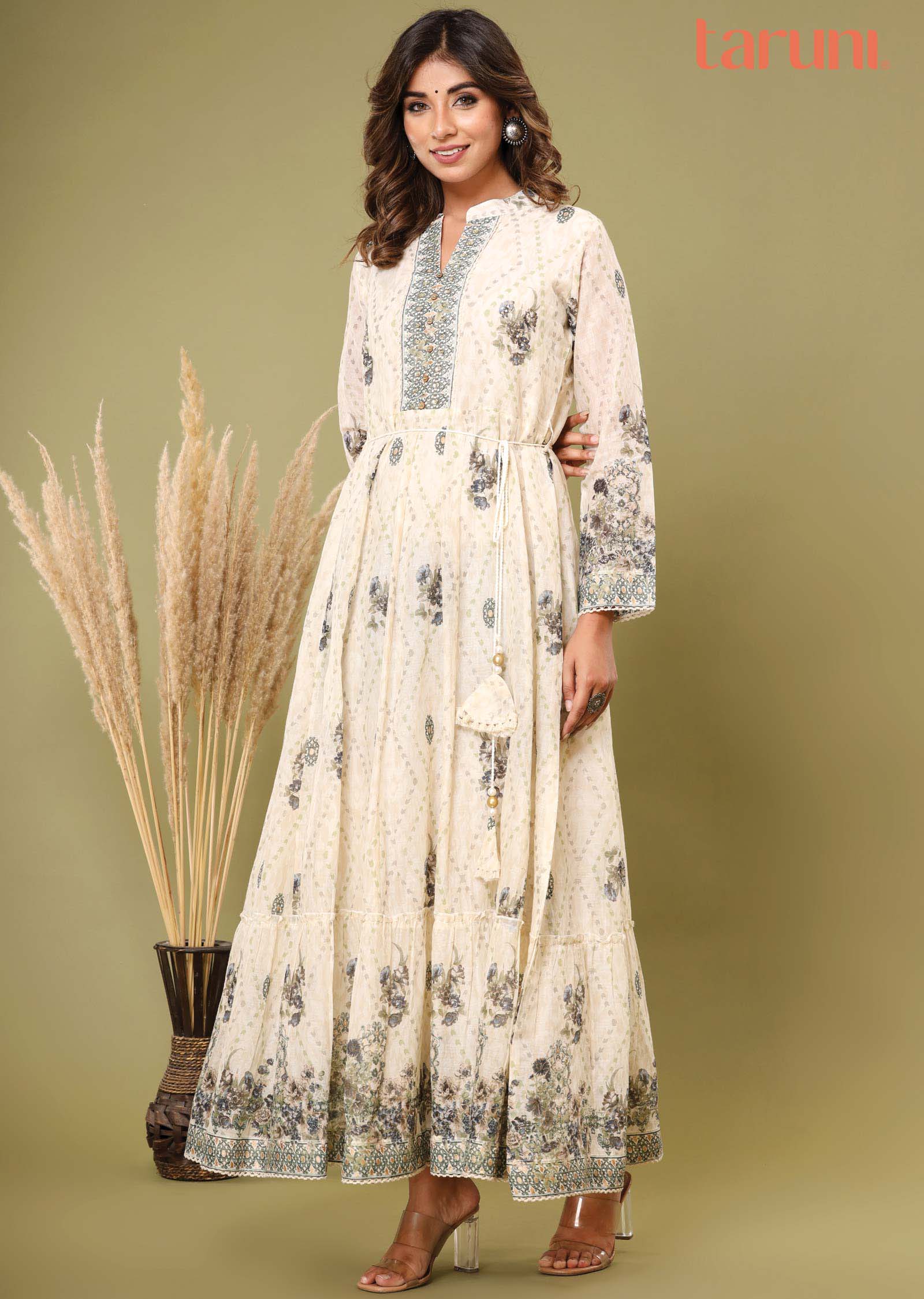 Cream Cotton Sequins Kurti