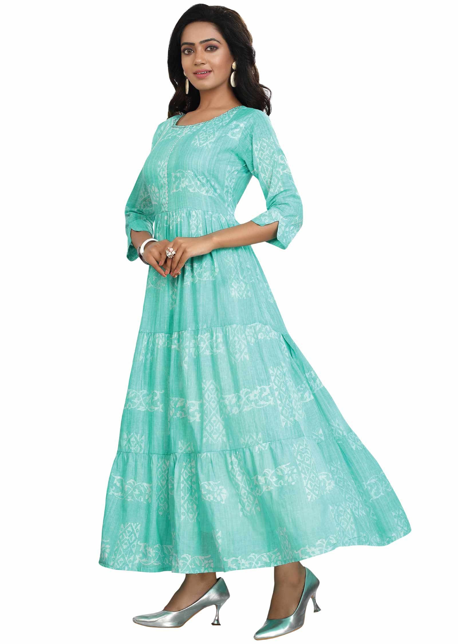 Green Cotton Kurti Full Length