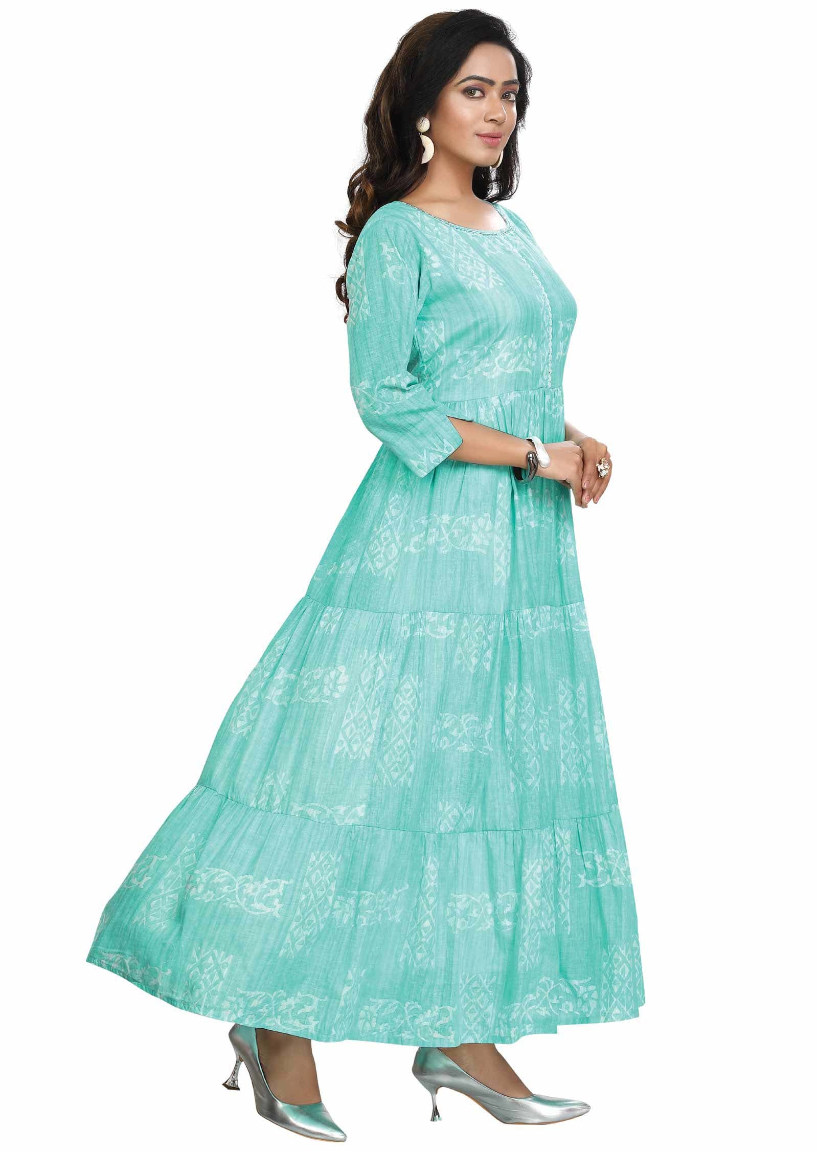 Green Cotton Kurti Full Length