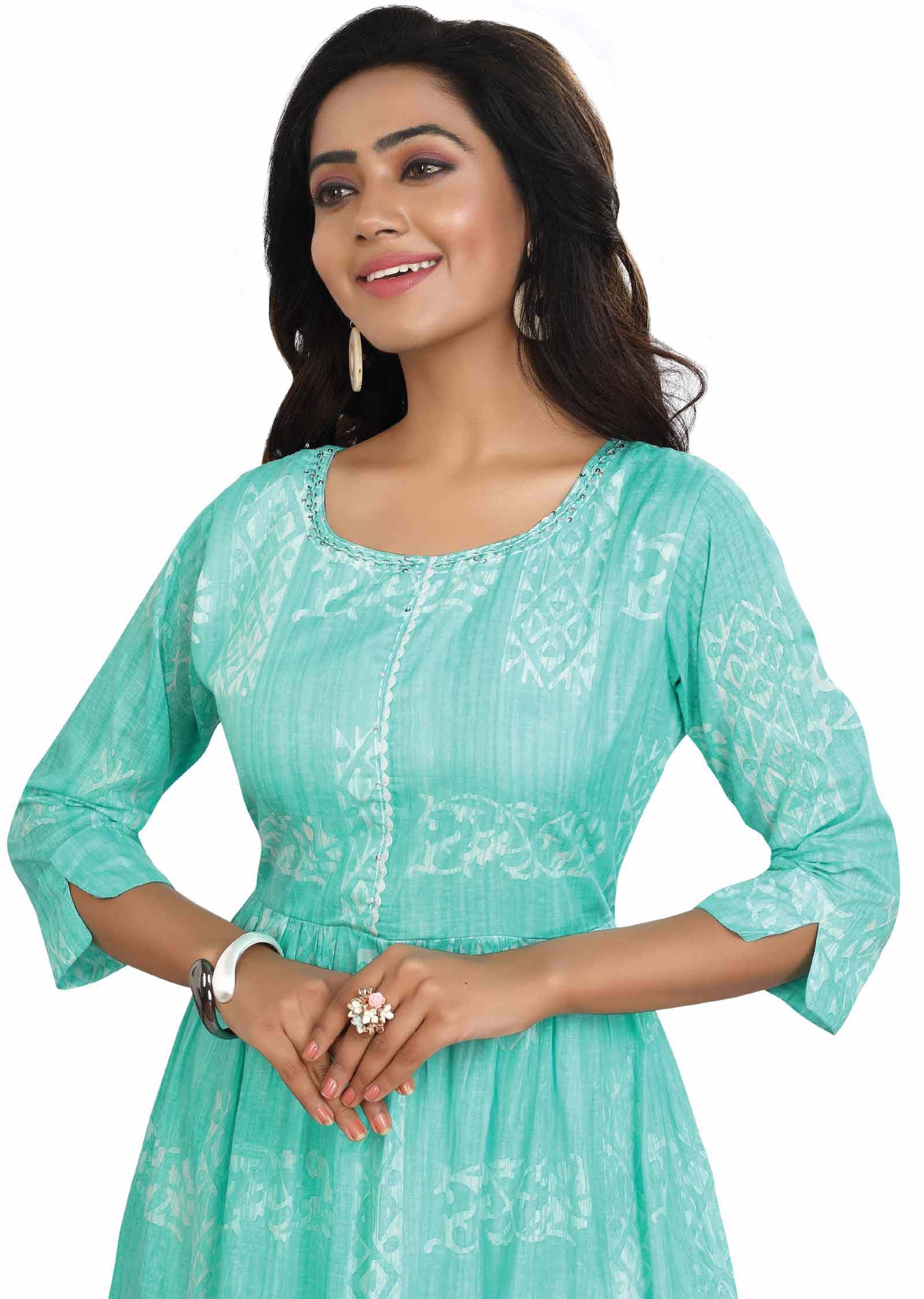 Green Cotton Kurti Full Length