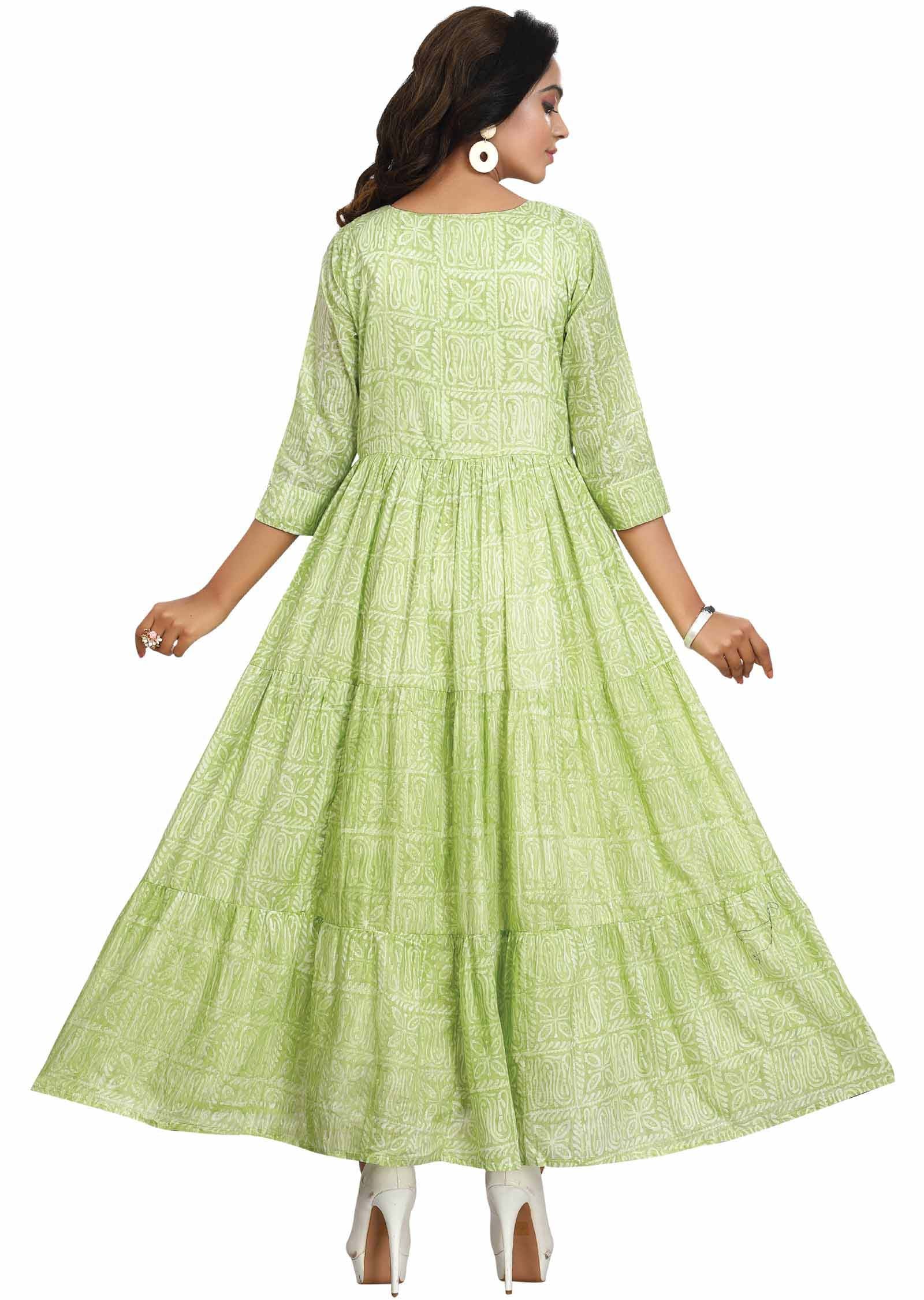 Parrot Green Cotton Sequins Kurti Full legth