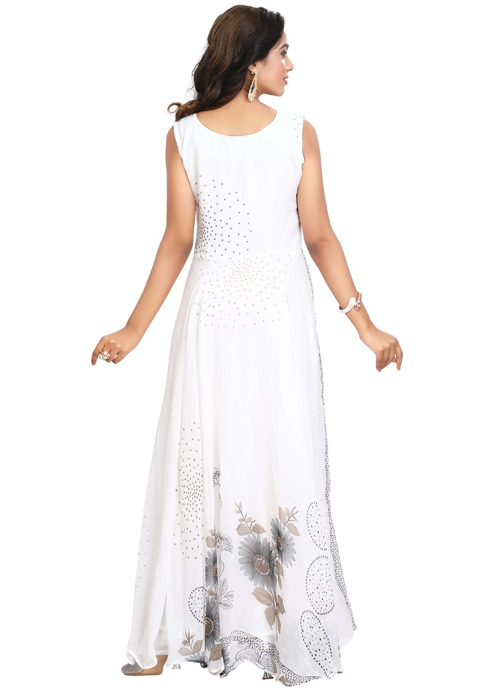 Off White Georgette Kurti Full Length