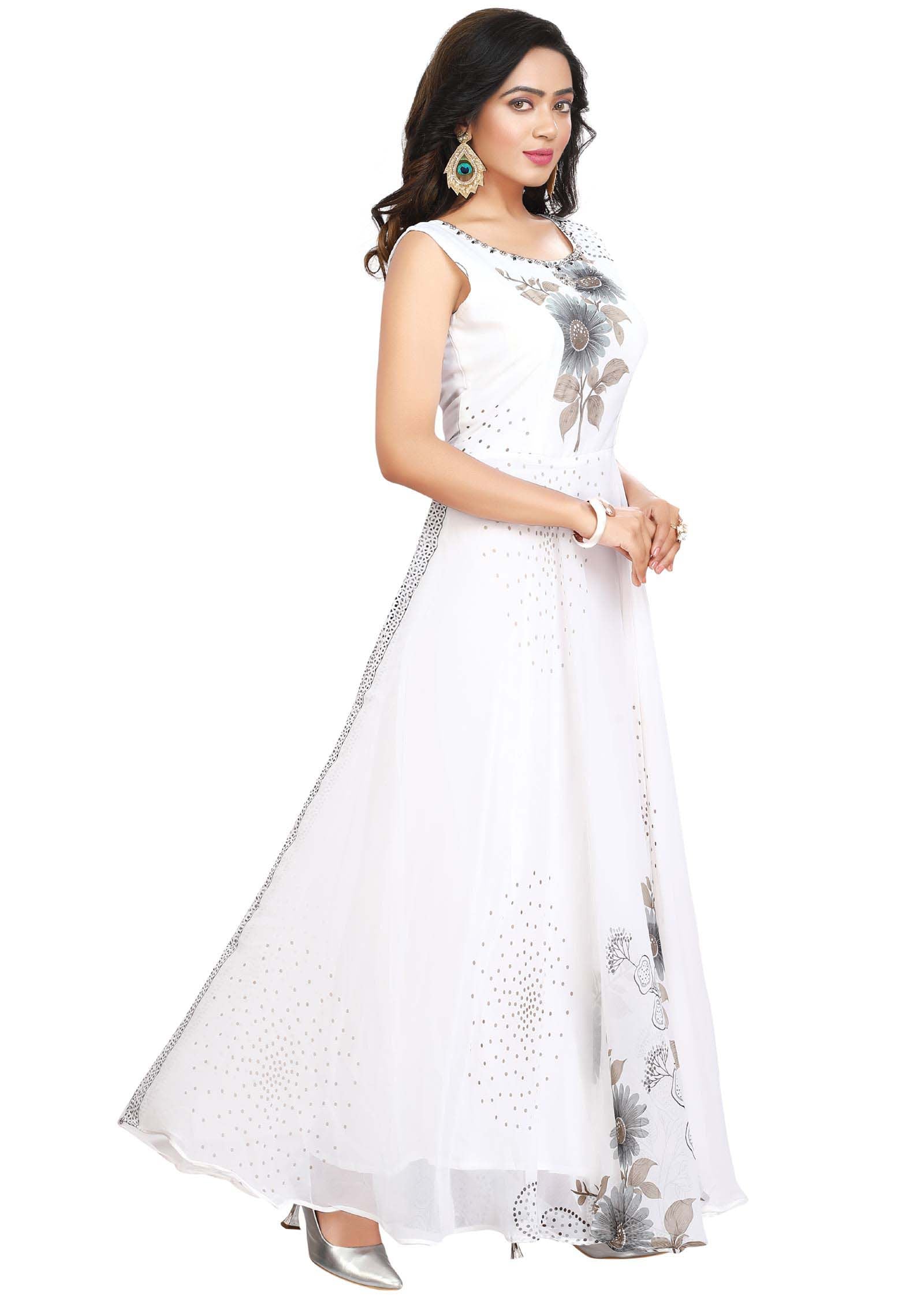 Off White Georgette Kurti Full Length