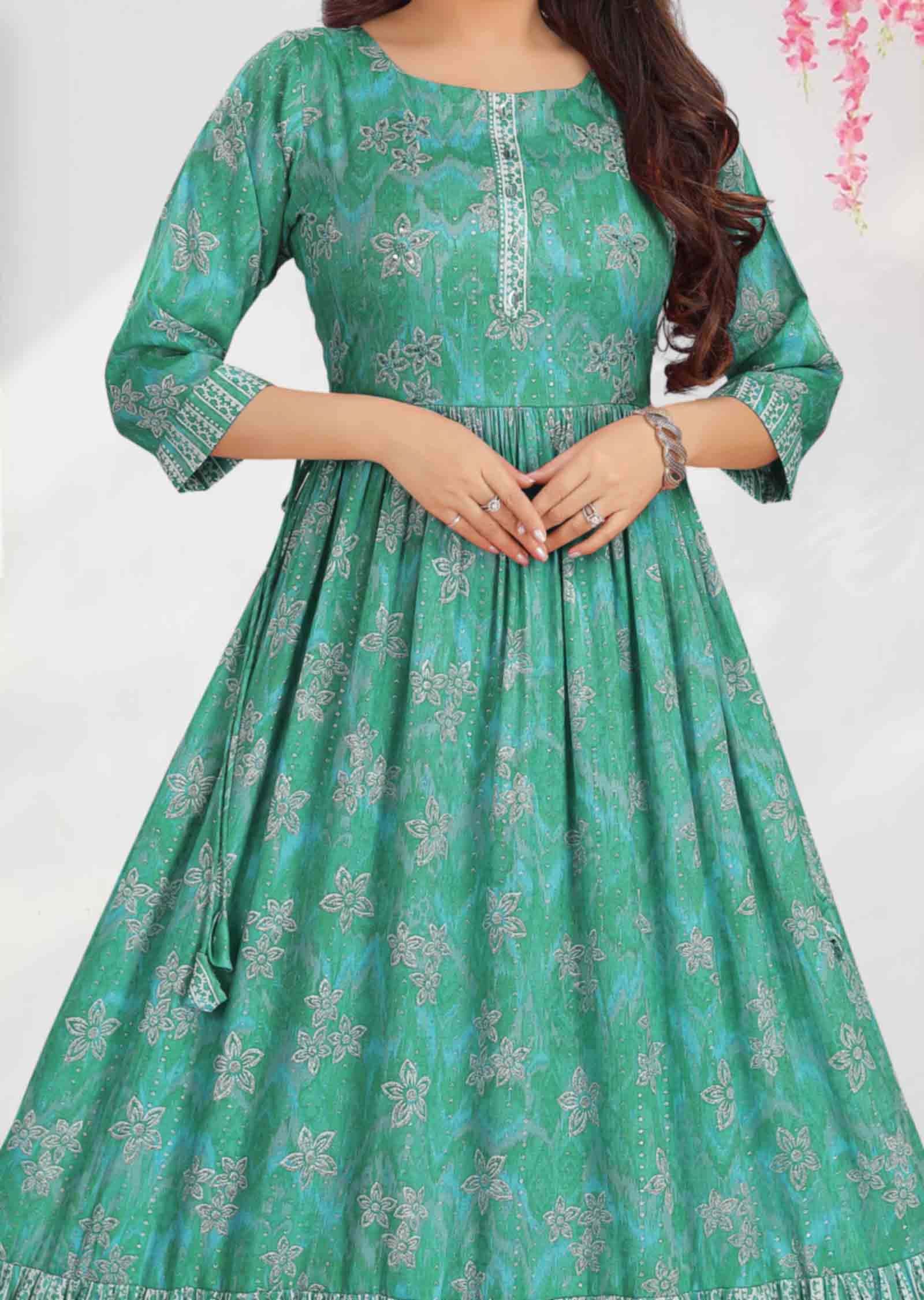 Blue Reyon Kurti Full Length