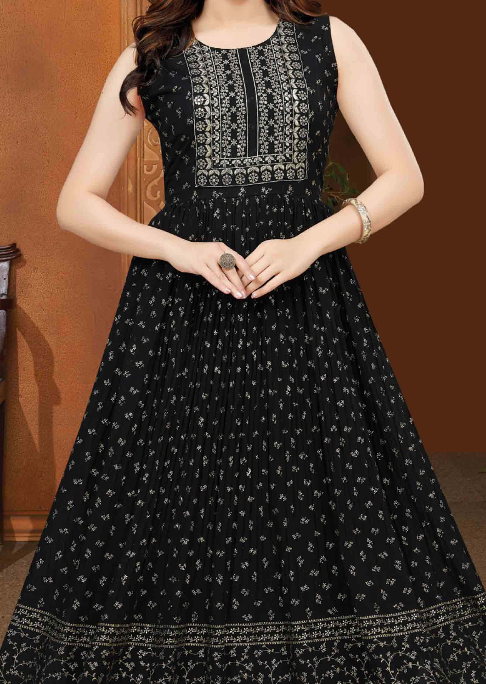 Black Georgette Sequins Kurti Full legth