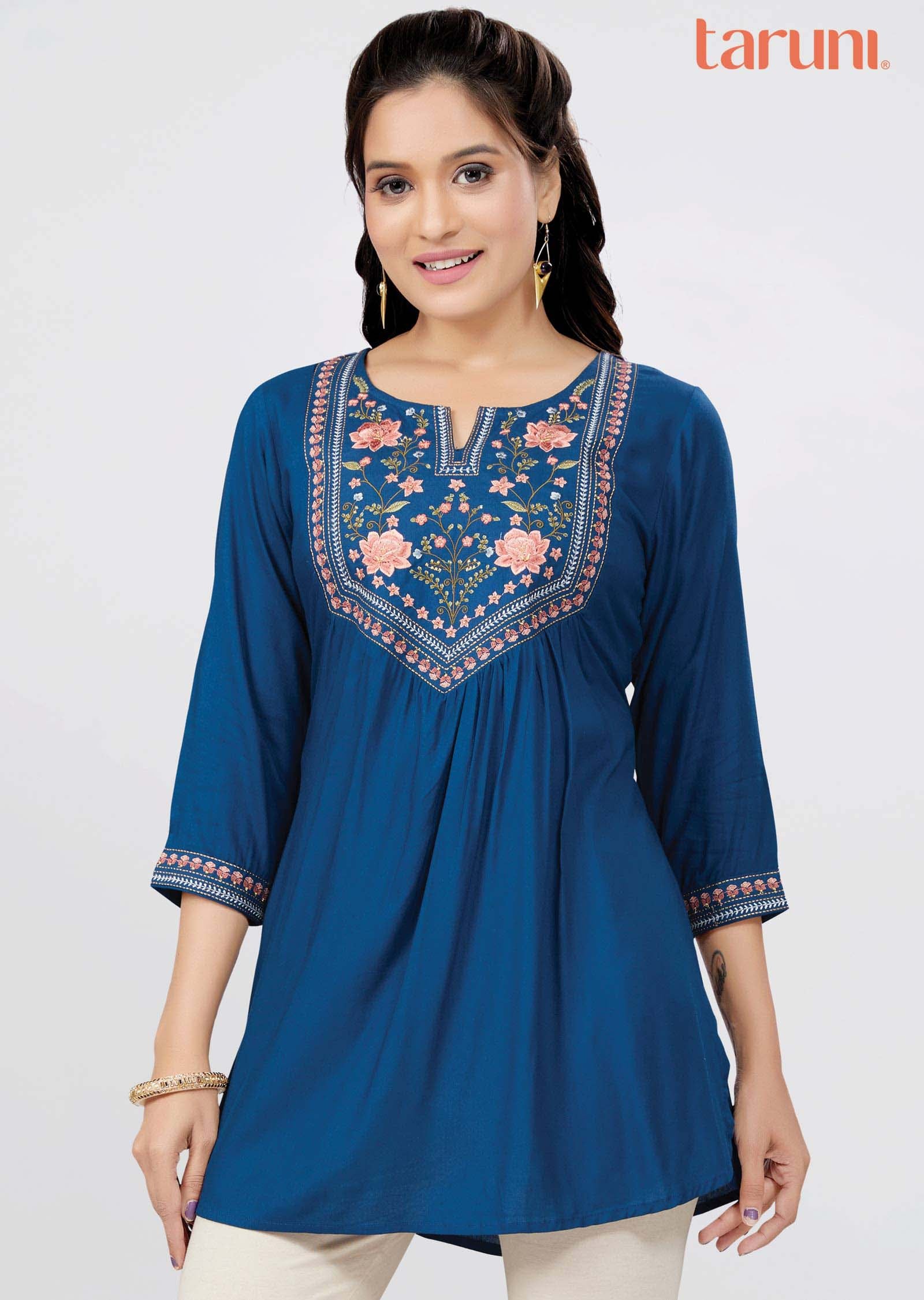 Teal Reyon Short Kurti