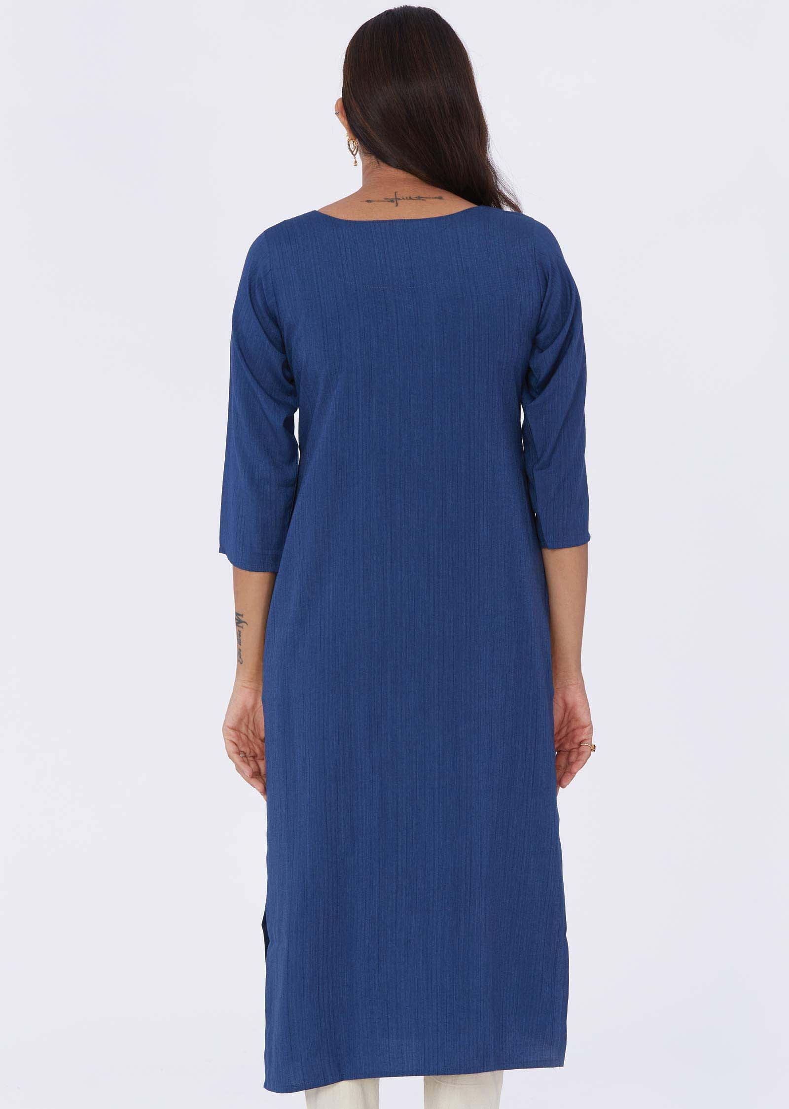 Blue Reyon Kurti Straight cut