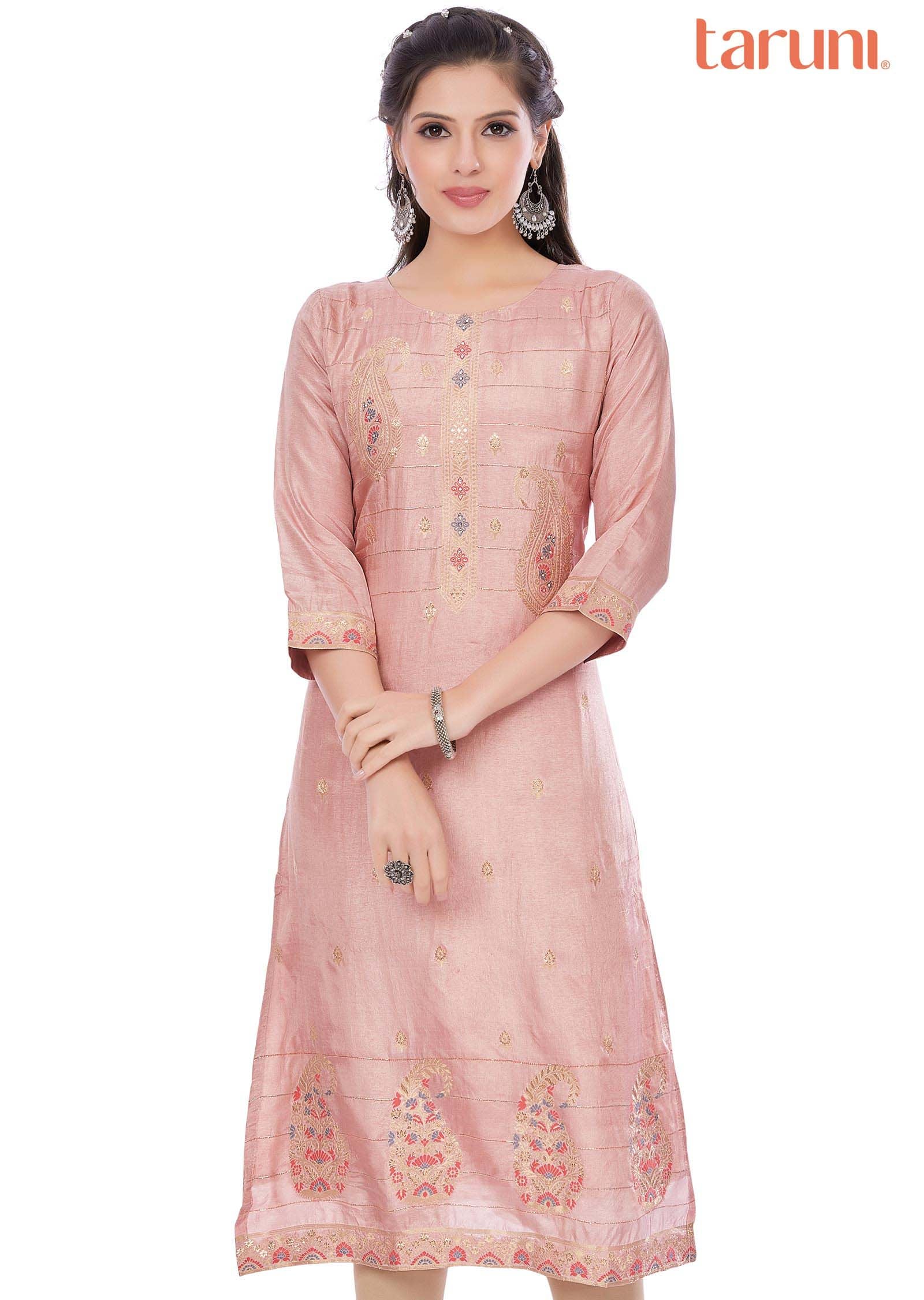 Pink Banaras Silk Kurti  Straight Cut