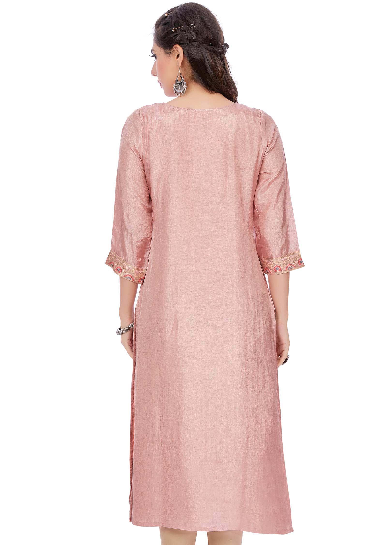 Pink Banaras Silk Kurti  Straight Cut