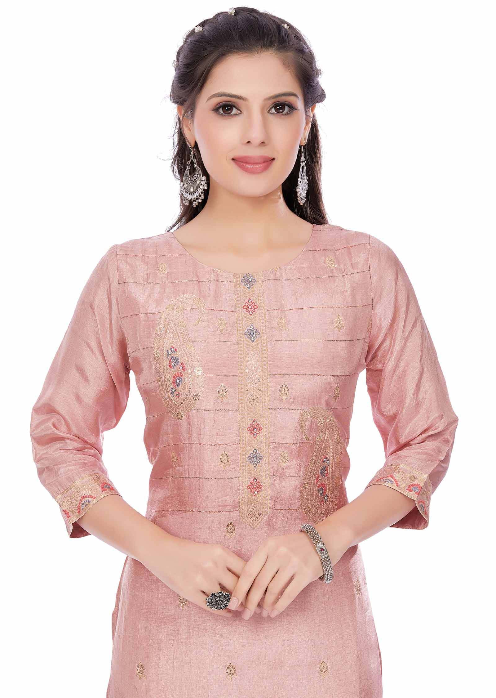 Pink Banaras Silk Kurti  Straight Cut