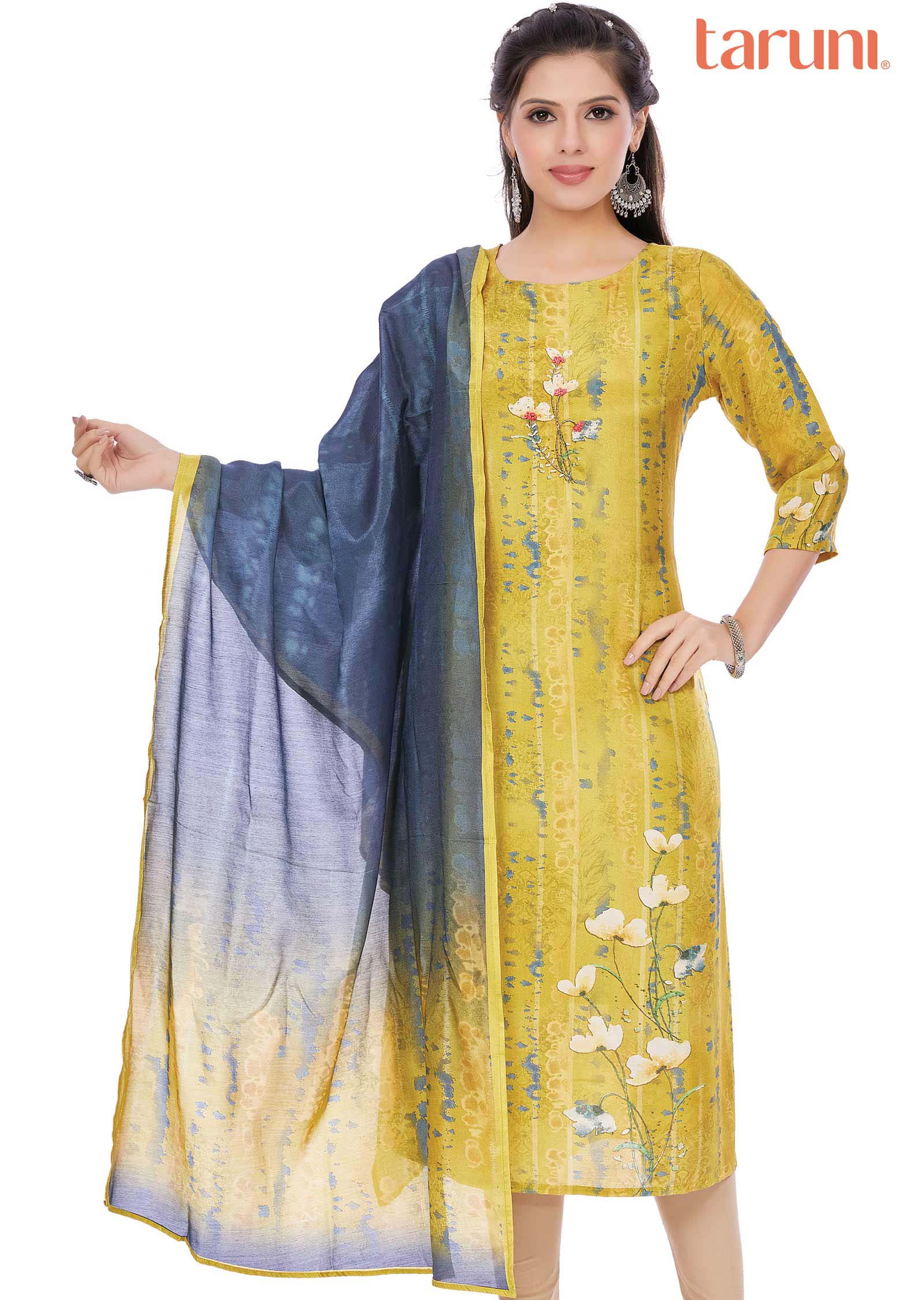 Green Dola Silk Kurti  Straight Cut